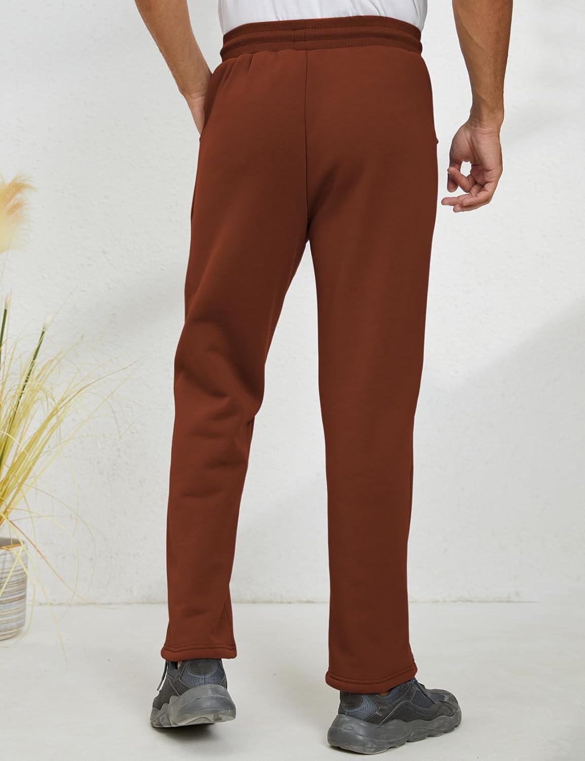 imageGihuo Mens Winter Fleece Pants Sherpa Lined Sweatpants Active Running Jogger Pants2 Brown Straight Cuff