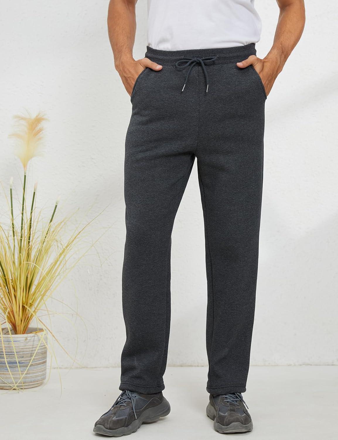 imageGihuo Mens Winter Fleece Pants Sherpa Lined Sweatpants Active Running Jogger Pants2 Dark Grey Straight Cuff