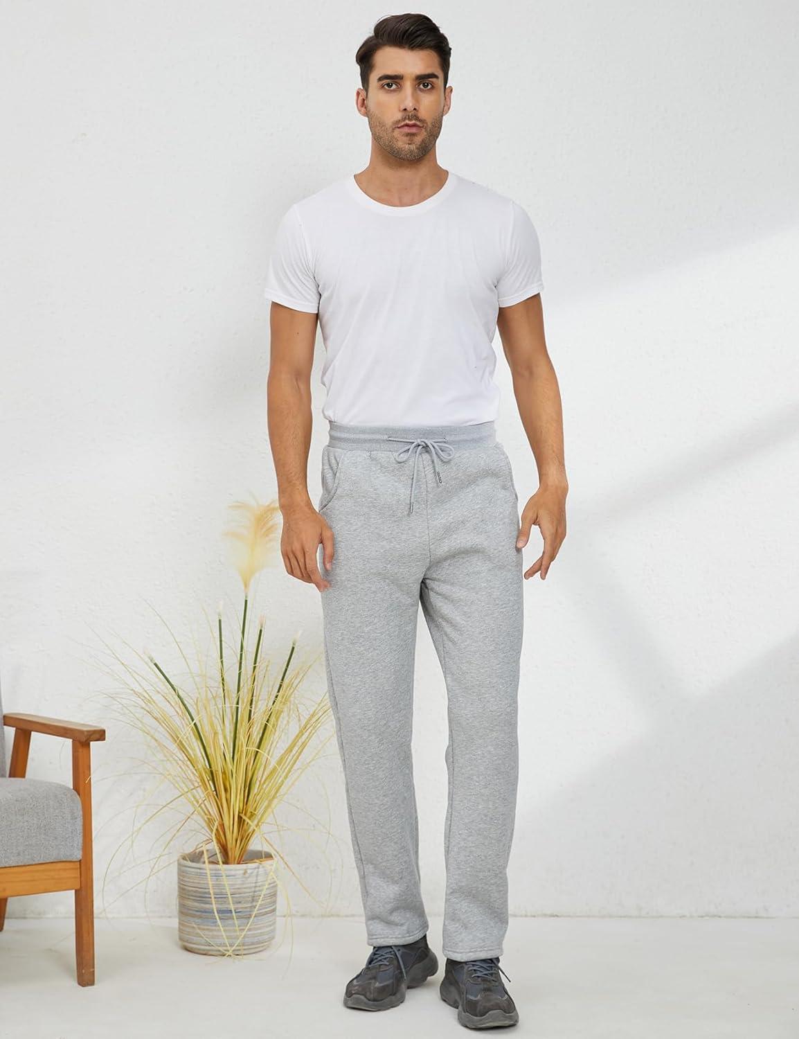 imageGihuo Mens Winter Fleece Pants Sherpa Lined Sweatpants Active Running Jogger Pants2 Light Grey Straight Cuff