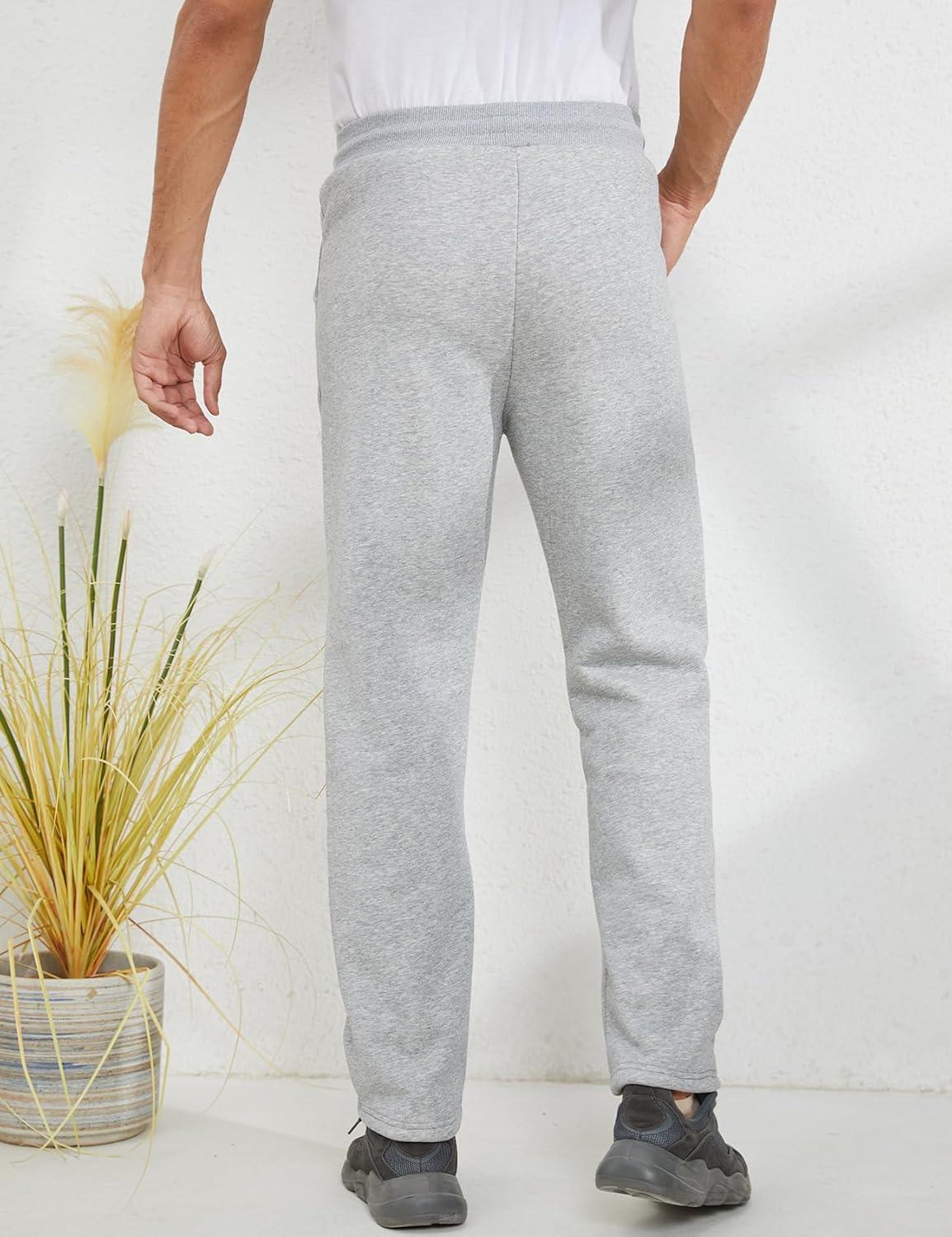 imageGihuo Mens Winter Fleece Pants Sherpa Lined Sweatpants Active Running Jogger Pants2 Light Grey Straight Cuff