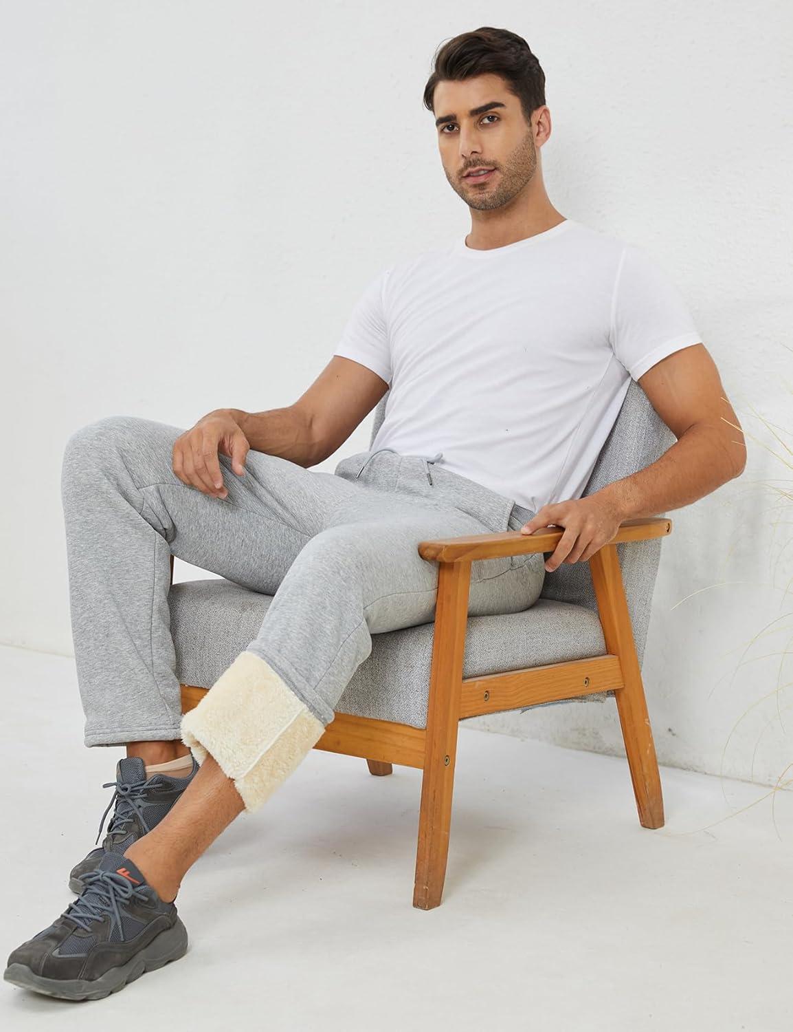 imageGihuo Mens Winter Fleece Pants Sherpa Lined Sweatpants Active Running Jogger Pants2 Light Grey Straight Cuff