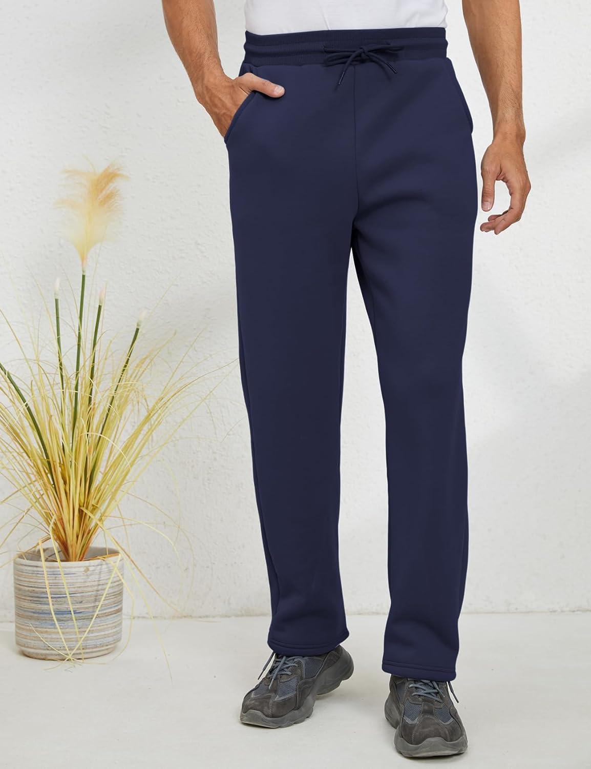 imageGihuo Mens Winter Fleece Pants Sherpa Lined Sweatpants Active Running Jogger Pants2 Royalblue Straight Cuff