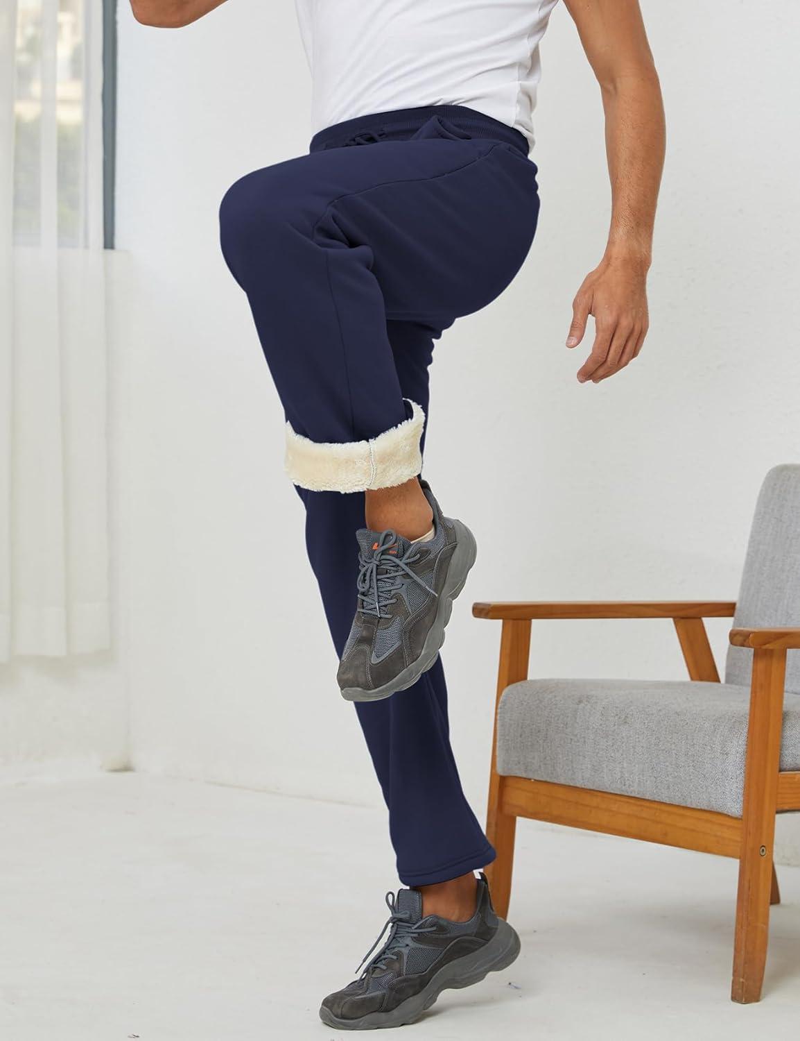 imageGihuo Mens Winter Fleece Pants Sherpa Lined Sweatpants Active Running Jogger Pants2 Royalblue Straight Cuff