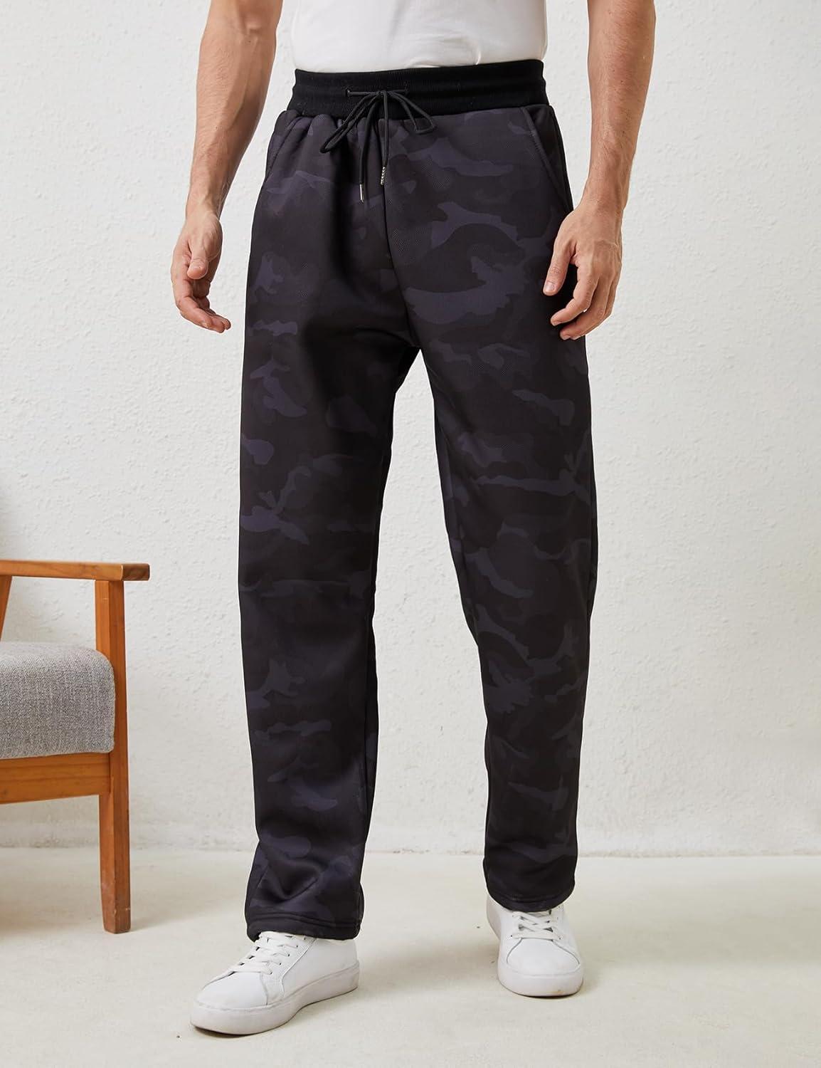 imageGihuo Mens Winter Fleece Pants Sherpa Lined Sweatpants Active Running Jogger PantsBlackcamo Ribbed Cuff