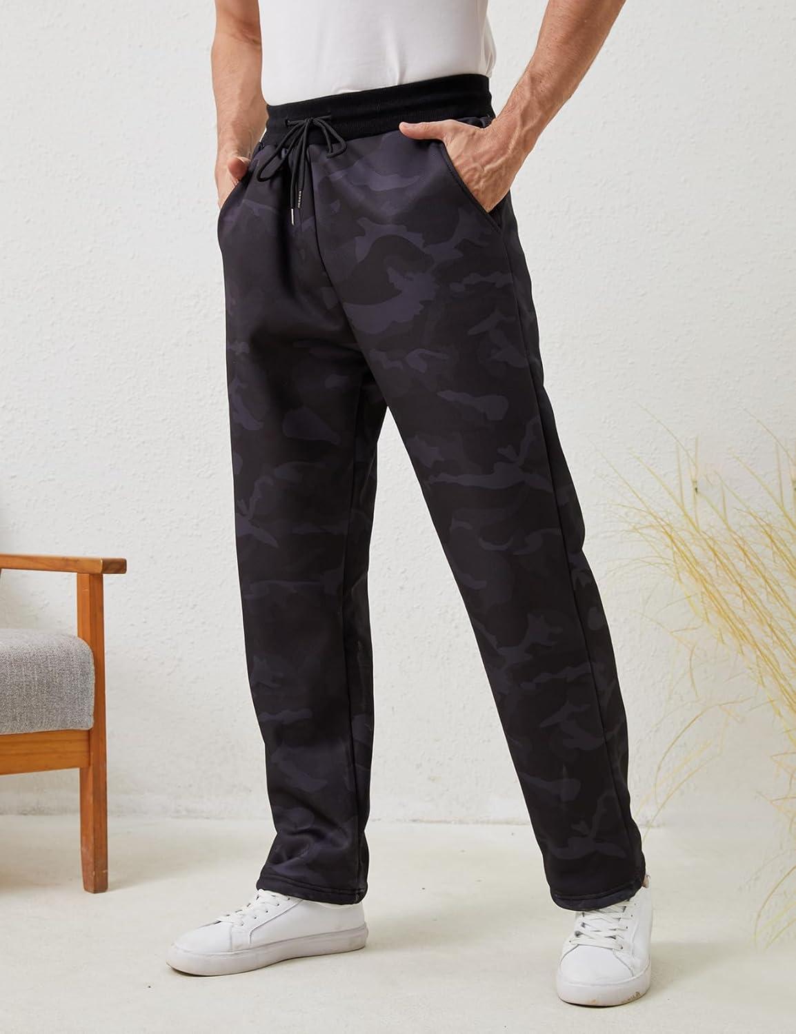 imageGihuo Mens Winter Fleece Pants Sherpa Lined Sweatpants Active Running Jogger PantsBlackcamo Straight Cuff