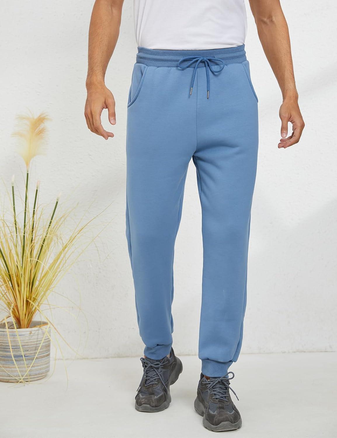 imageGihuo Mens Winter Fleece Pants Sherpa Lined Sweatpants Active Running Jogger PantsBlue Ribbed Cuff