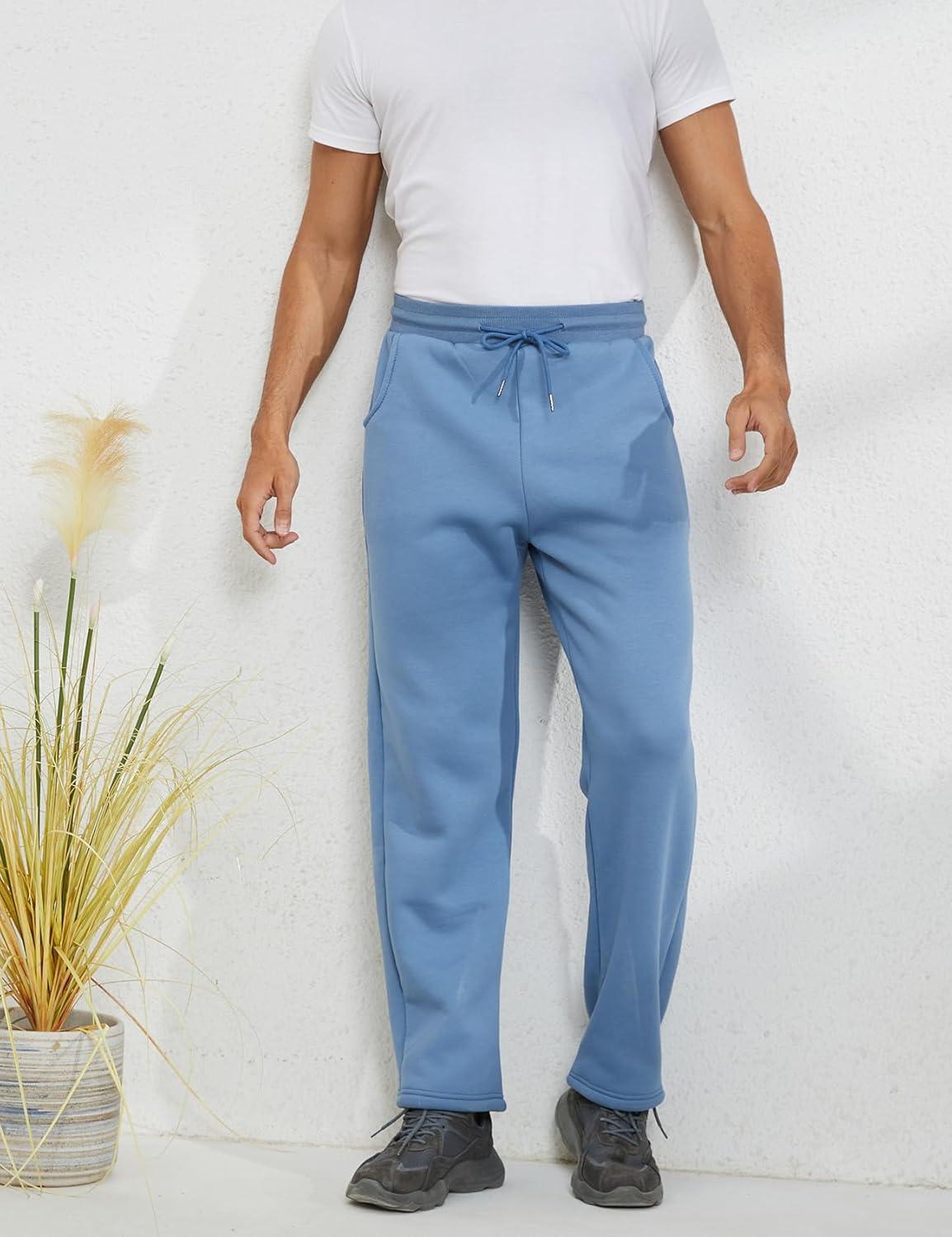 imageGihuo Mens Winter Fleece Pants Sherpa Lined Sweatpants Active Running Jogger PantsBlue Straight Cuff