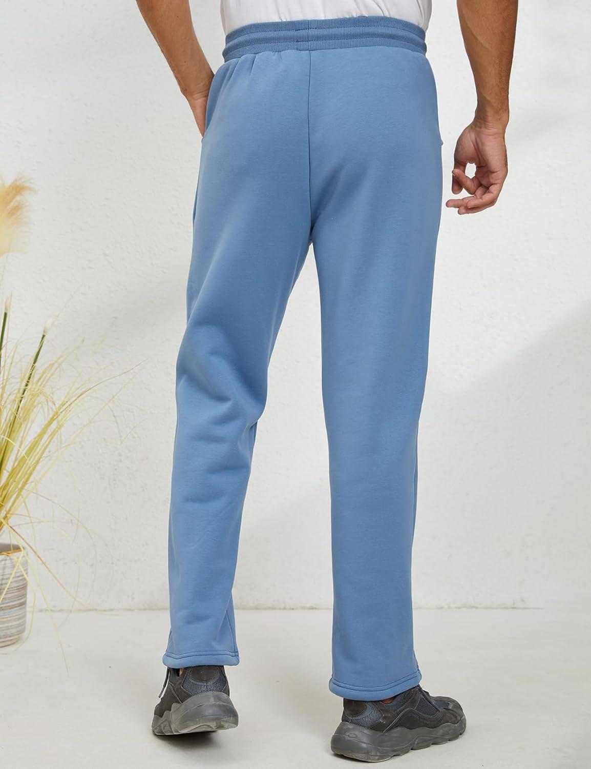 imageGihuo Mens Winter Fleece Pants Sherpa Lined Sweatpants Active Running Jogger PantsBlue Straight Cuff