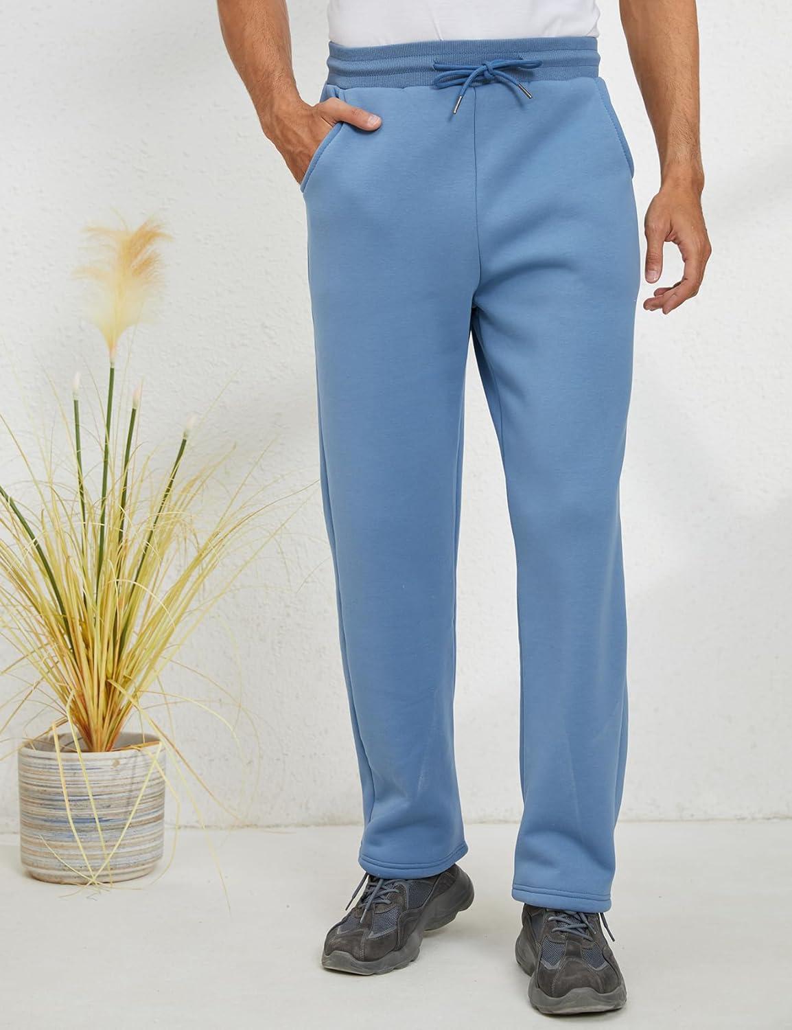 imageGihuo Mens Winter Fleece Pants Sherpa Lined Sweatpants Active Running Jogger PantsBlue Straight Cuff