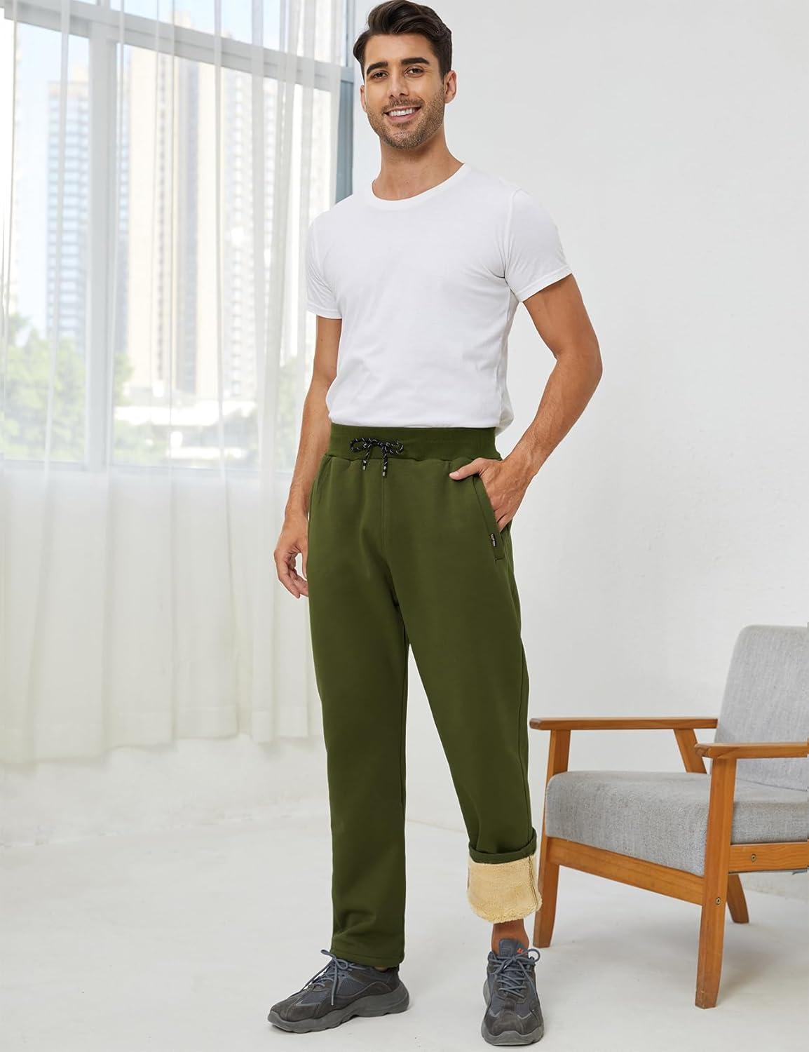 imageGihuo Mens Winter Warm Fleece Pants Sherpa Fleece Lined Jogger Pants Sweatpants01 Armystraight Cuffs