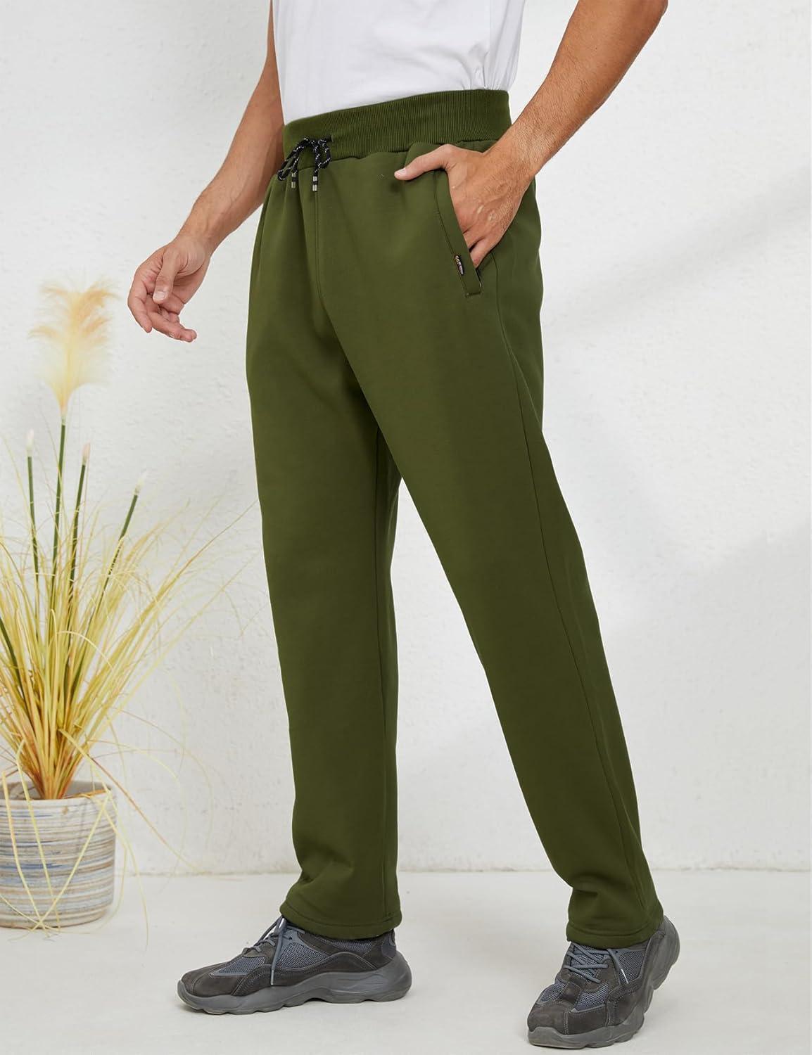 imageGihuo Mens Winter Warm Fleece Pants Sherpa Fleece Lined Jogger Pants Sweatpants01 Armystraight Cuffs