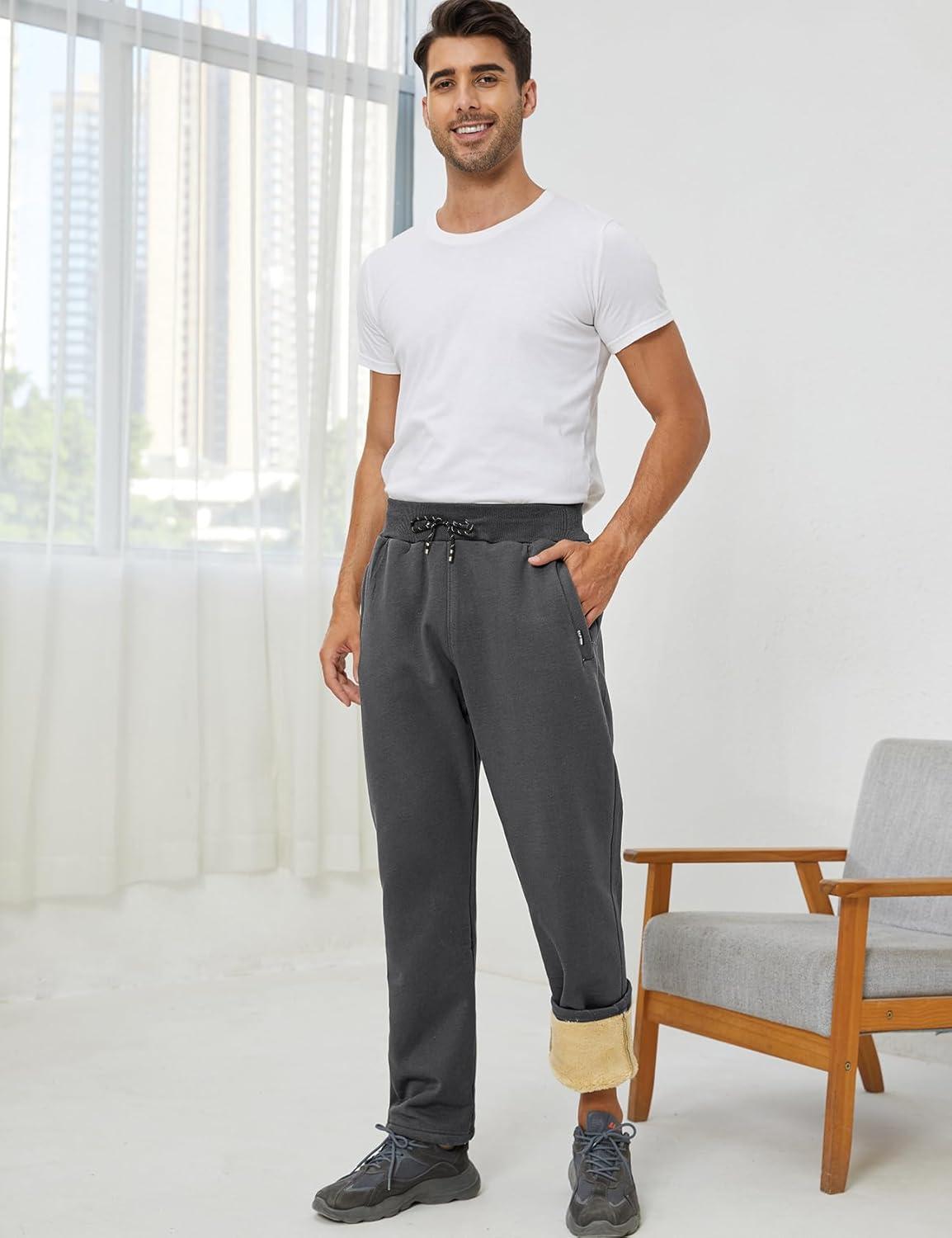 imageGihuo Mens Winter Warm Fleece Pants Sherpa Fleece Lined Jogger Pants Sweatpants01 Greystraight Cuffs