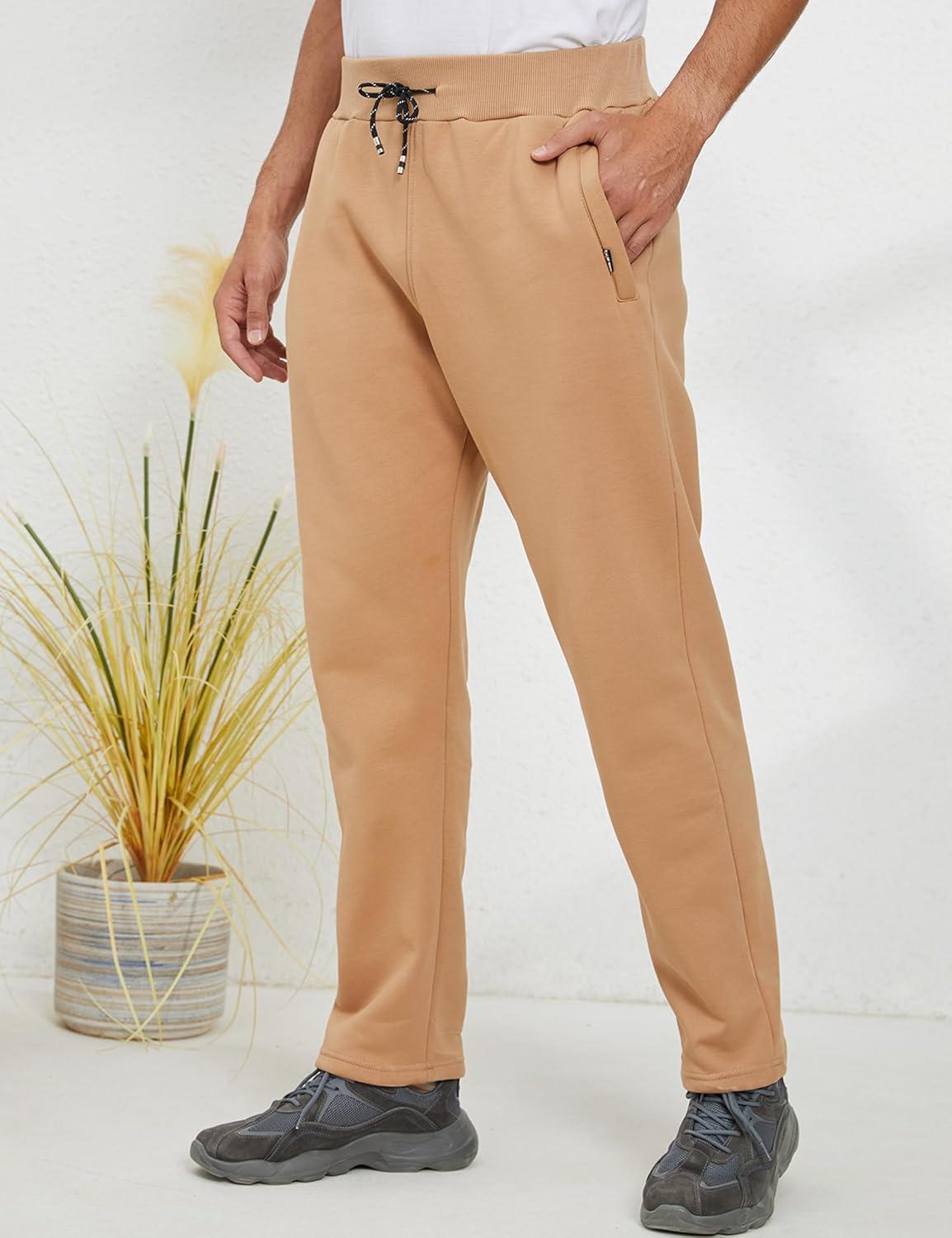 imageGihuo Mens Winter Warm Fleece Pants Sherpa Fleece Lined Jogger Pants Sweatpants01 Khakistraight Cuffs