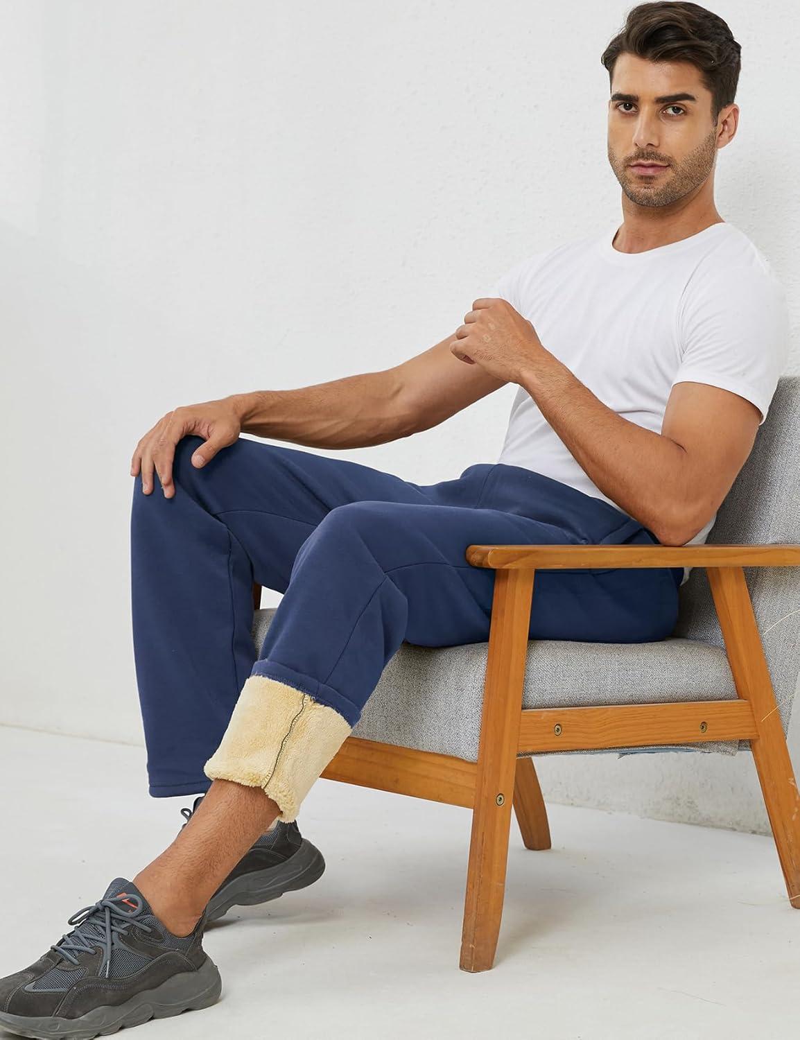 imageGihuo Mens Winter Warm Fleece Pants Sherpa Fleece Lined Jogger Pants Sweatpants01 Navystraight Cuffs