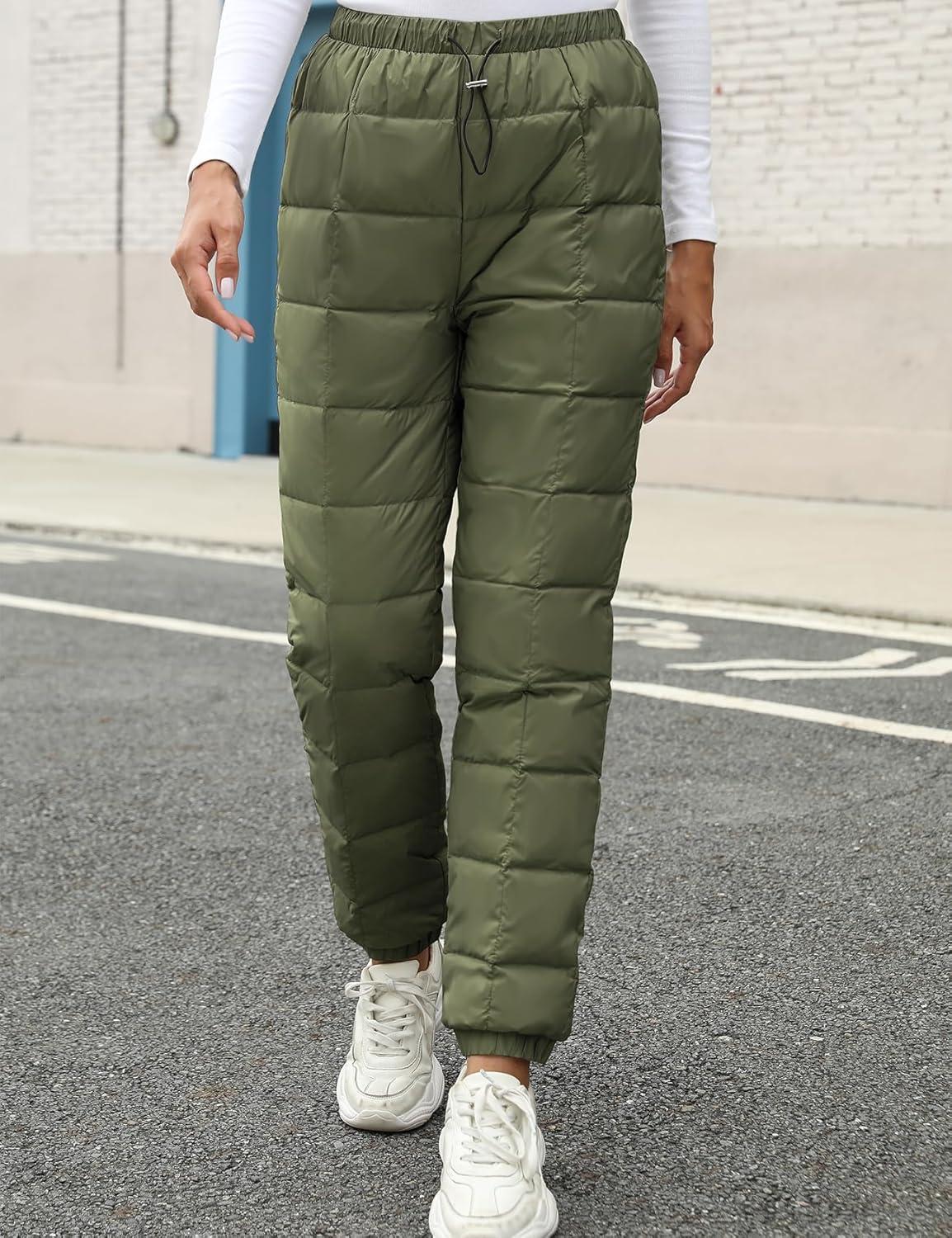 imageGihuo Snow Pants Womens Winter Windproof Down Pants Warm Outdoor Ski Pants Padded Loose Ultralight Warm TrousersArmy