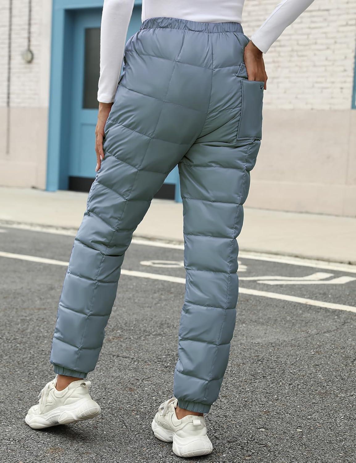 imageGihuo Snow Pants Womens Winter Windproof Down Pants Warm Outdoor Ski Pants Padded Loose Ultralight Warm TrousersGrayblue