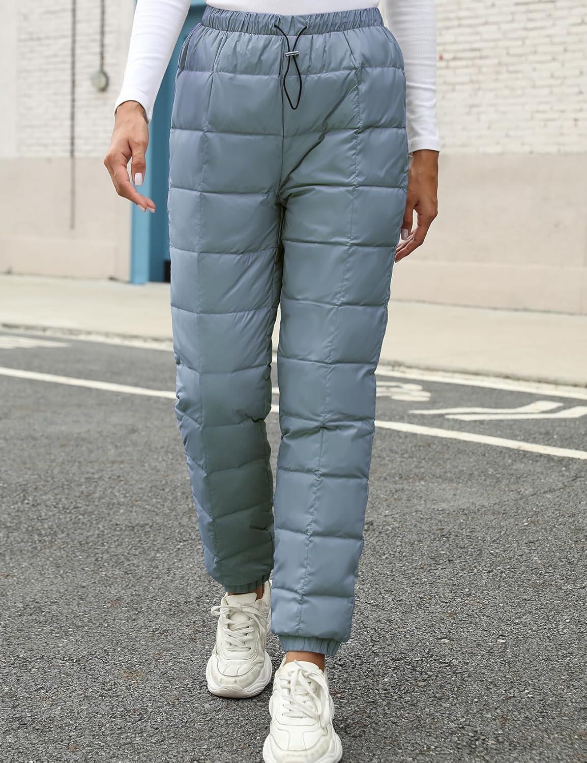 imageGihuo Snow Pants Womens Winter Windproof Down Pants Warm Outdoor Ski Pants Padded Loose Ultralight Warm TrousersGrayblue