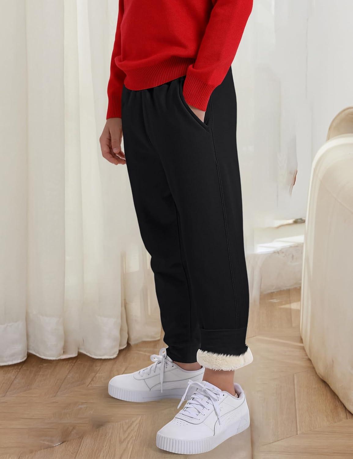 imageGihuo Unisex Boys Girls Winter Warm Sherpa Lined Sweatpants JoggerBlack
