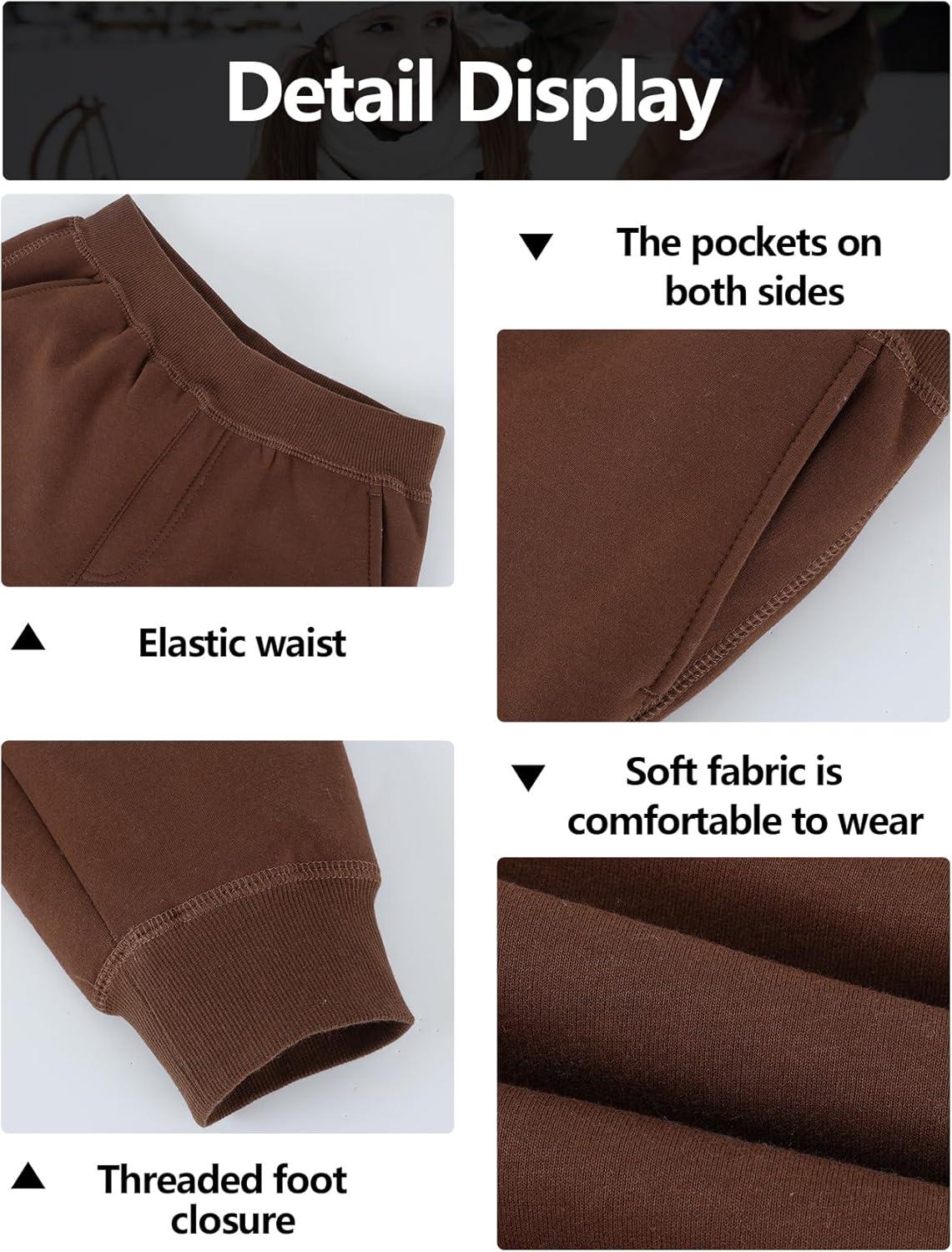 imageGihuo Unisex Boys Girls Winter Warm Sherpa Lined Sweatpants JoggerBrown