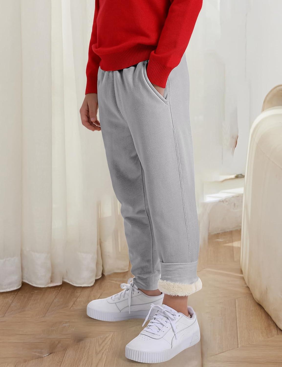 imageGihuo Unisex Boys Girls Winter Warm Sherpa Lined Sweatpants JoggerLightgrey