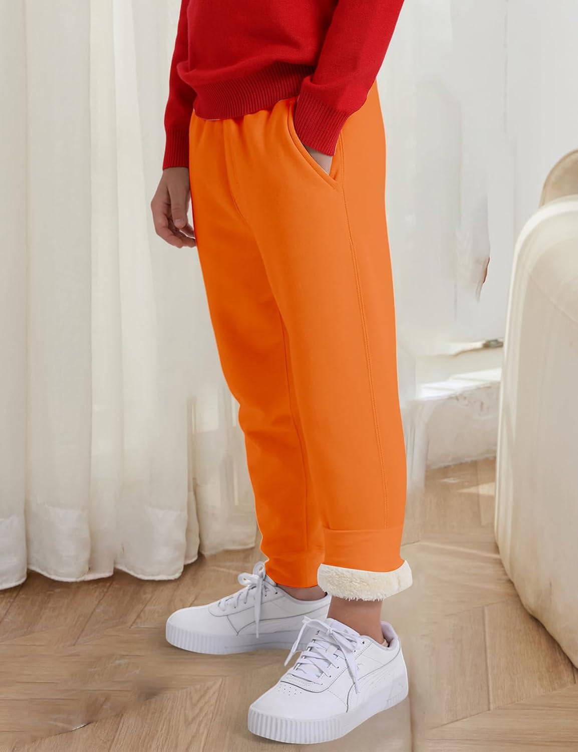 imageGihuo Unisex Boys Girls Winter Warm Sherpa Lined Sweatpants JoggerOrange