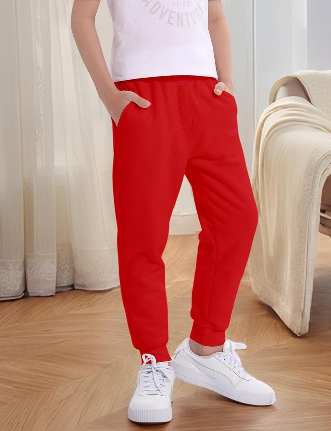 imageGihuo Unisex Boys Girls Winter Warm Sherpa Lined Sweatpants JoggerRed
