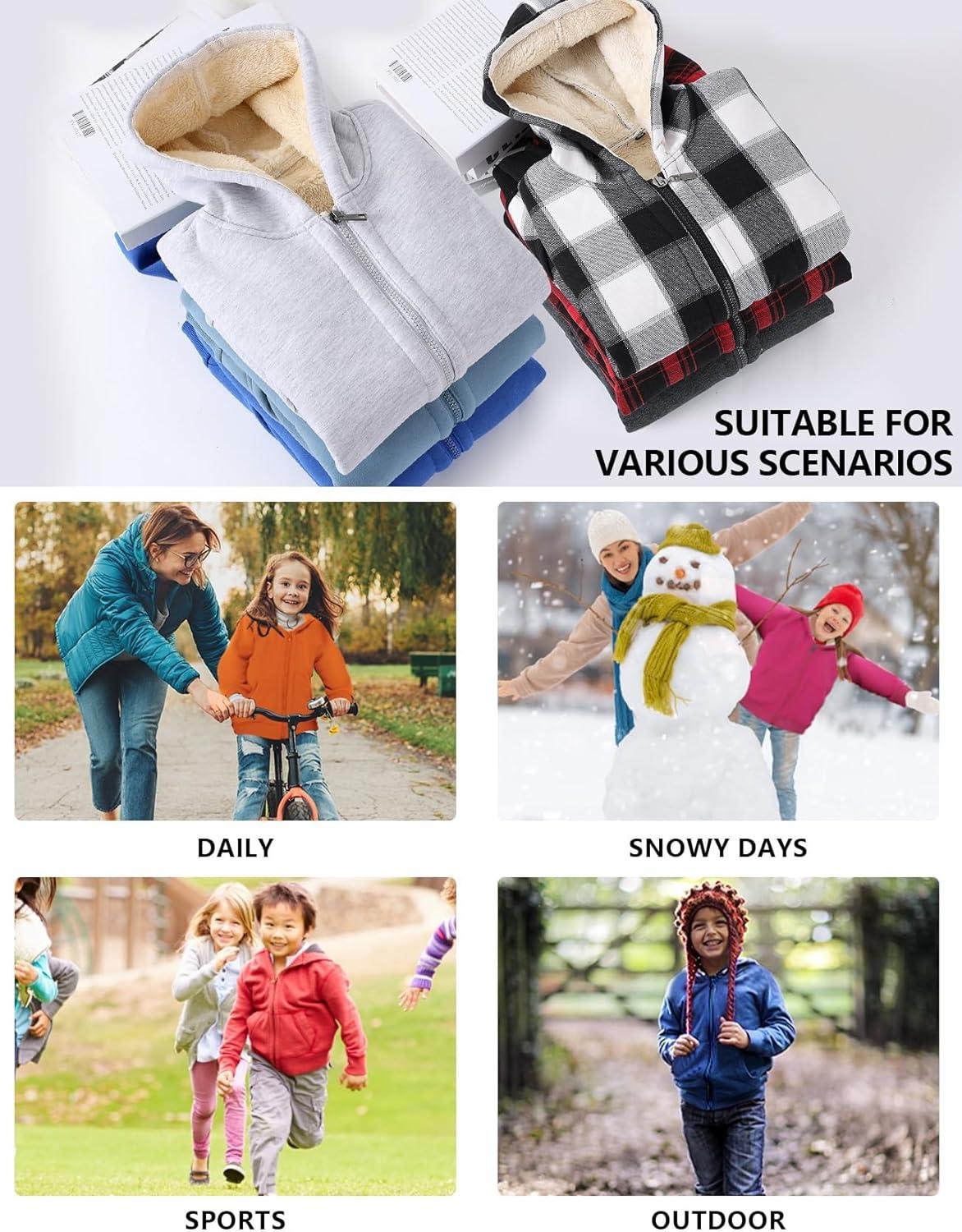 imageGihuo Unisex Boys Girls Winter Warm Sherpa Lined Zip Up Sweatshirt Fleece Jacket Kids Hoodie OuterwearBlue