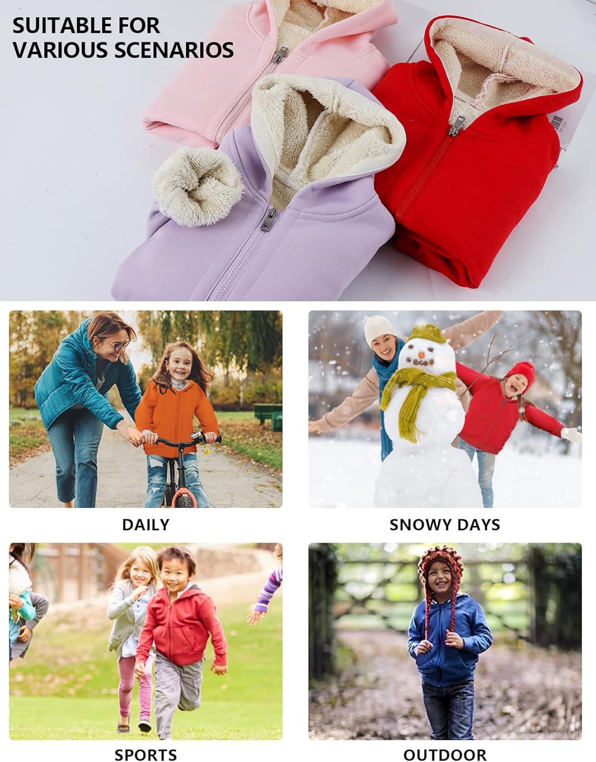 imageGihuo Unisex Boys Girls Winter Warm Sherpa Lined Zip Up Sweatshirt Fleece Jacket Kids Hoodie OuterwearPink