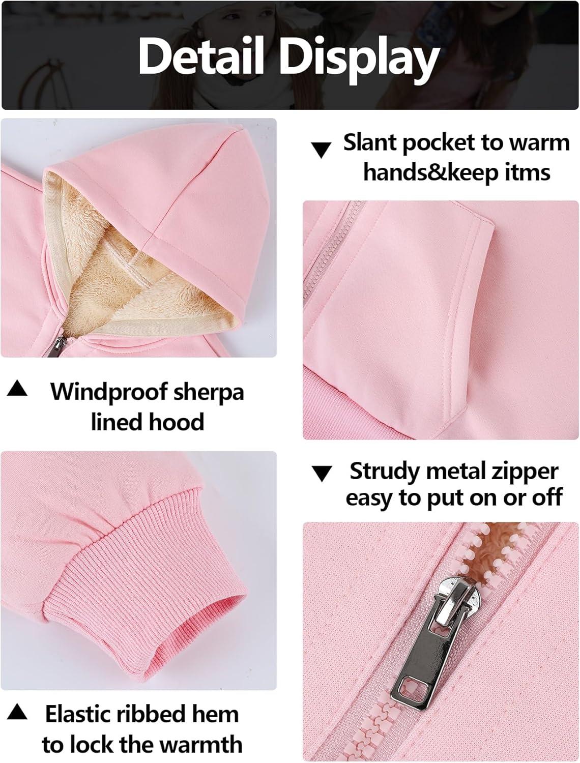 imageGihuo Unisex Boys Girls Winter Warm Sherpa Lined Zip Up Sweatshirt Fleece Jacket Kids Hoodie OuterwearPink