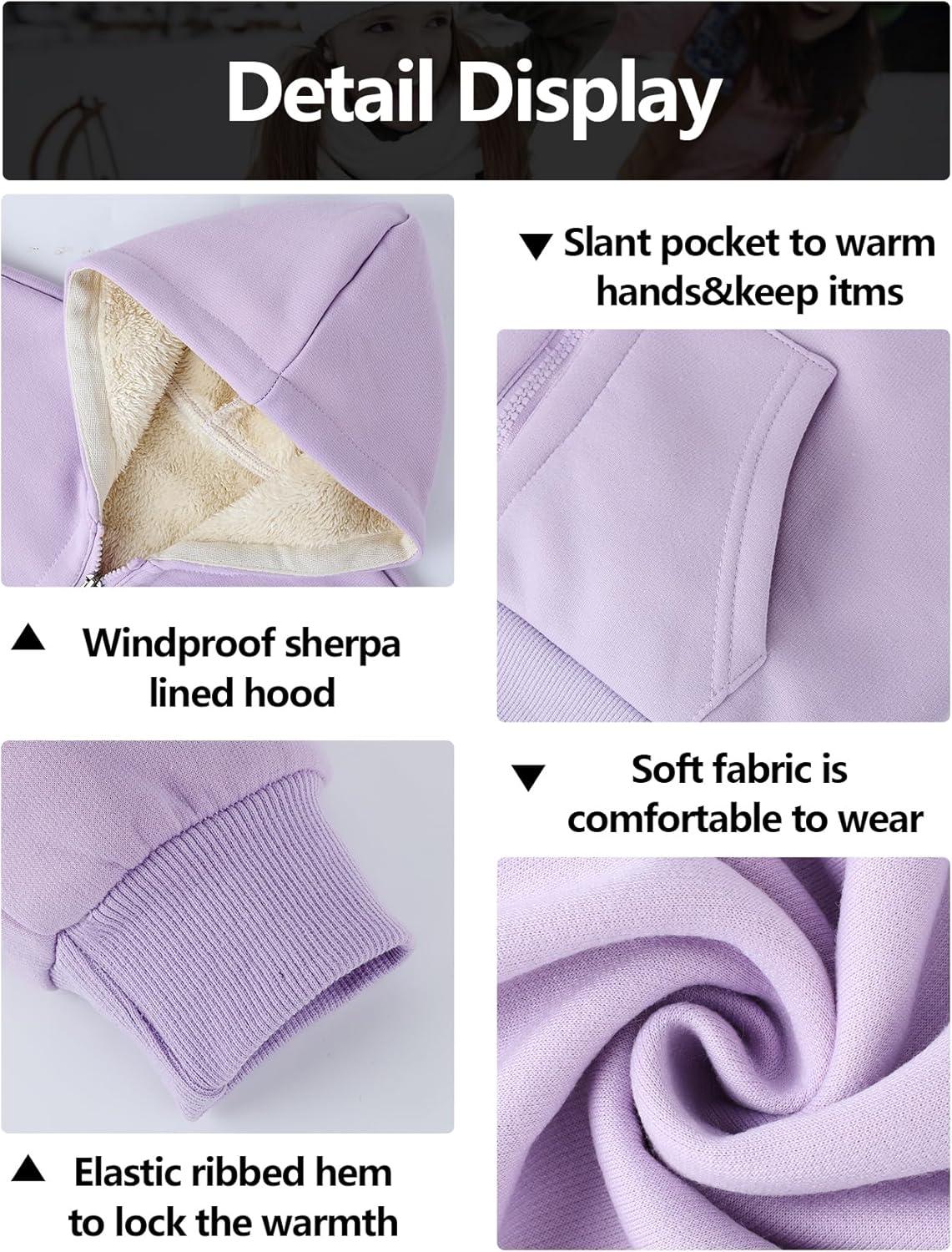 imageGihuo Unisex Boys Girls Winter Warm Sherpa Lined Zip Up Sweatshirt Fleece Jacket Kids Hoodie OuterwearPurple