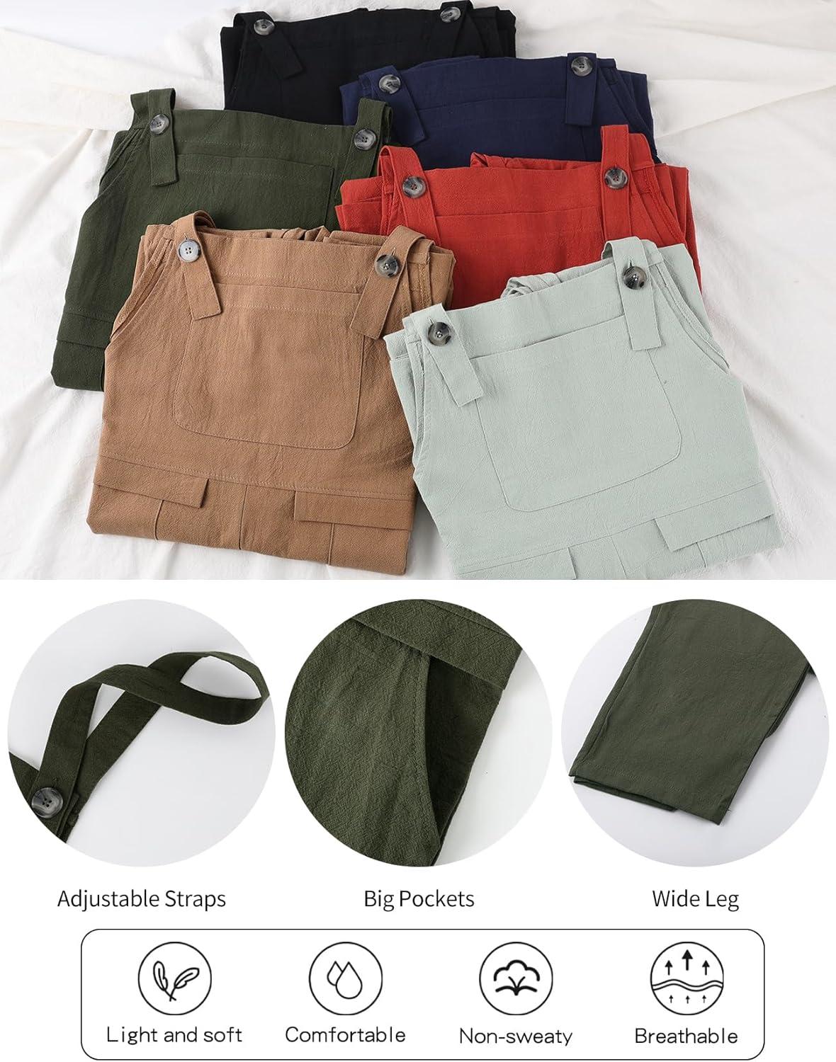 imageGihuo Women Linen Overalls Jumpsuits Loose Fit Baggy Bib Rompers Casual Summer Outfits Trendy 2025Army Green