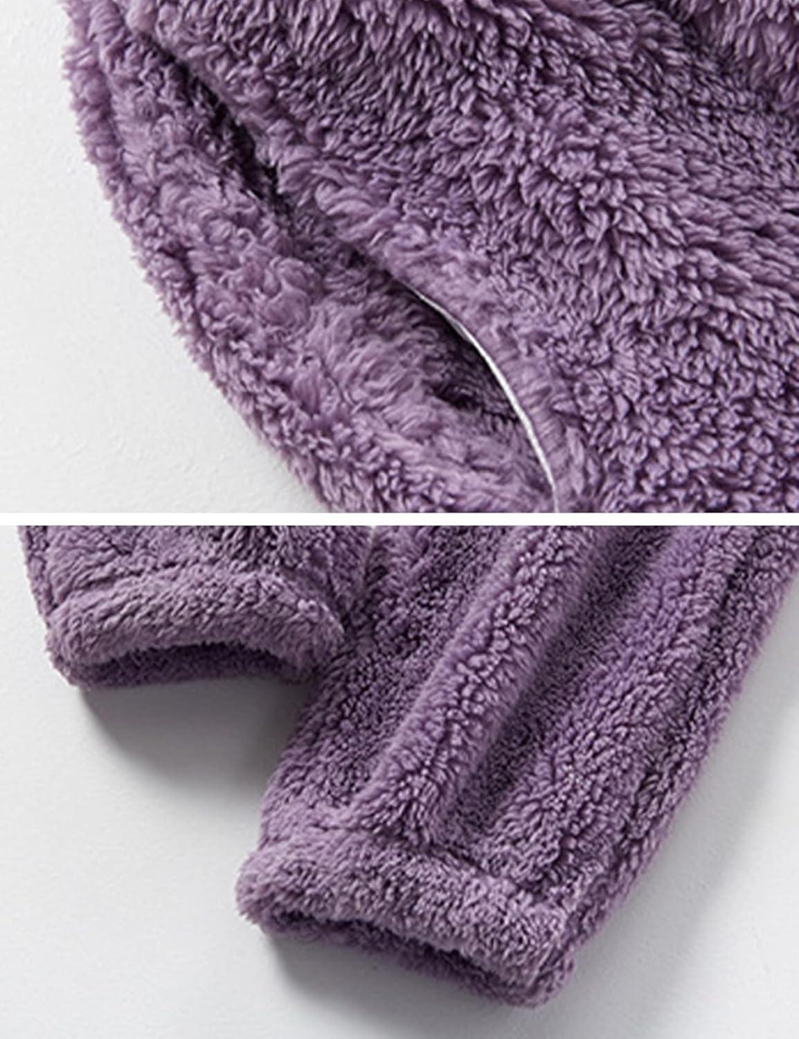 imageGihuo Women s Fluffy Pajamas Set Fleece Pullover Pants Loose Plush Sleepwear 2 Piece Pjs Set Warm Loungewear FuzzyPurple
