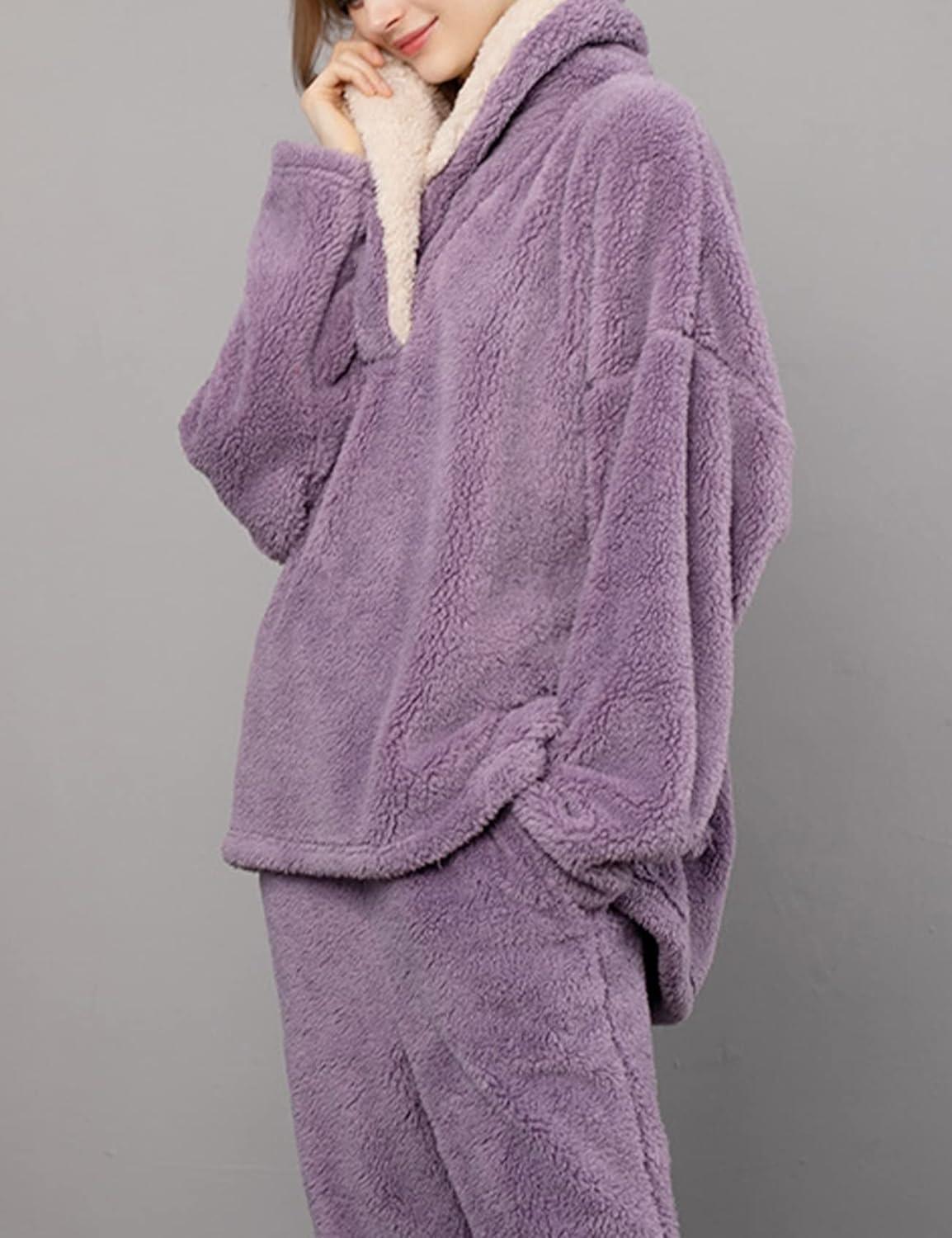 imageGihuo Women s Fluffy Pajamas Set Fleece Pullover Pants Loose Plush Sleepwear 2 Piece Pjs Set Warm Loungewear FuzzyPurple
