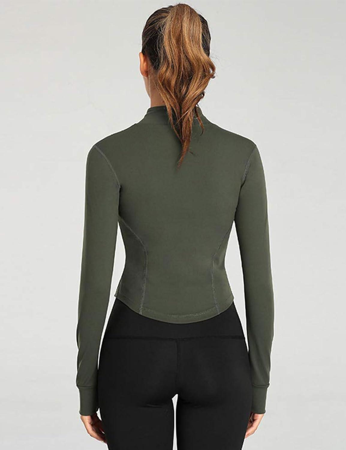 imageGihuo Womens Athletic Full Zip Lightweight Workout Jacket with Thumb HolesArmygreen