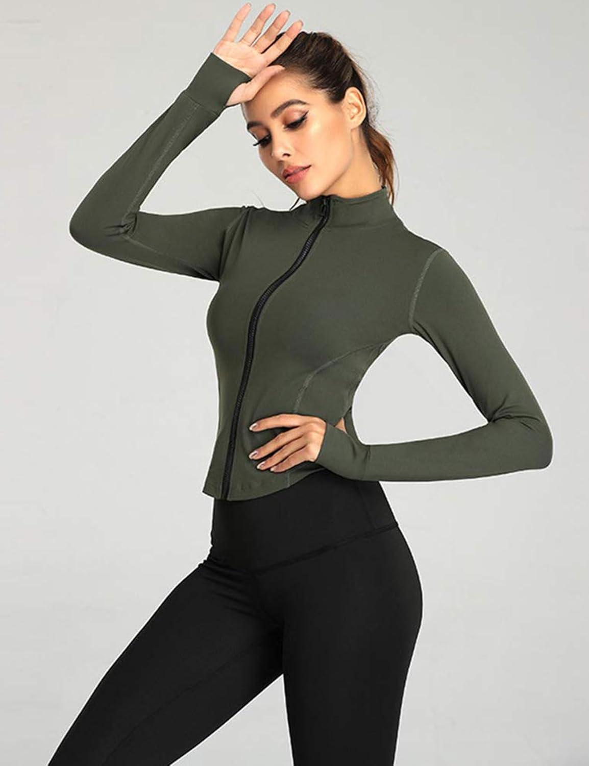 imageGihuo Womens Athletic Full Zip Lightweight Workout Jacket with Thumb HolesArmygreen