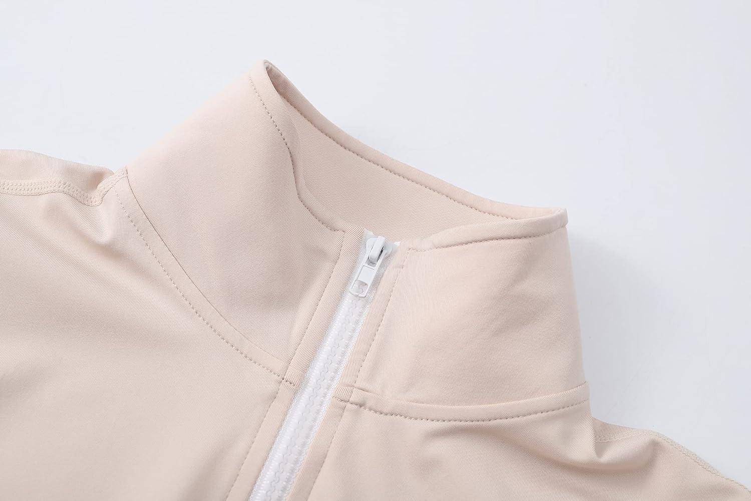 imageGihuo Womens Athletic Full Zip Lightweight Workout Jacket with Thumb HolesBeige