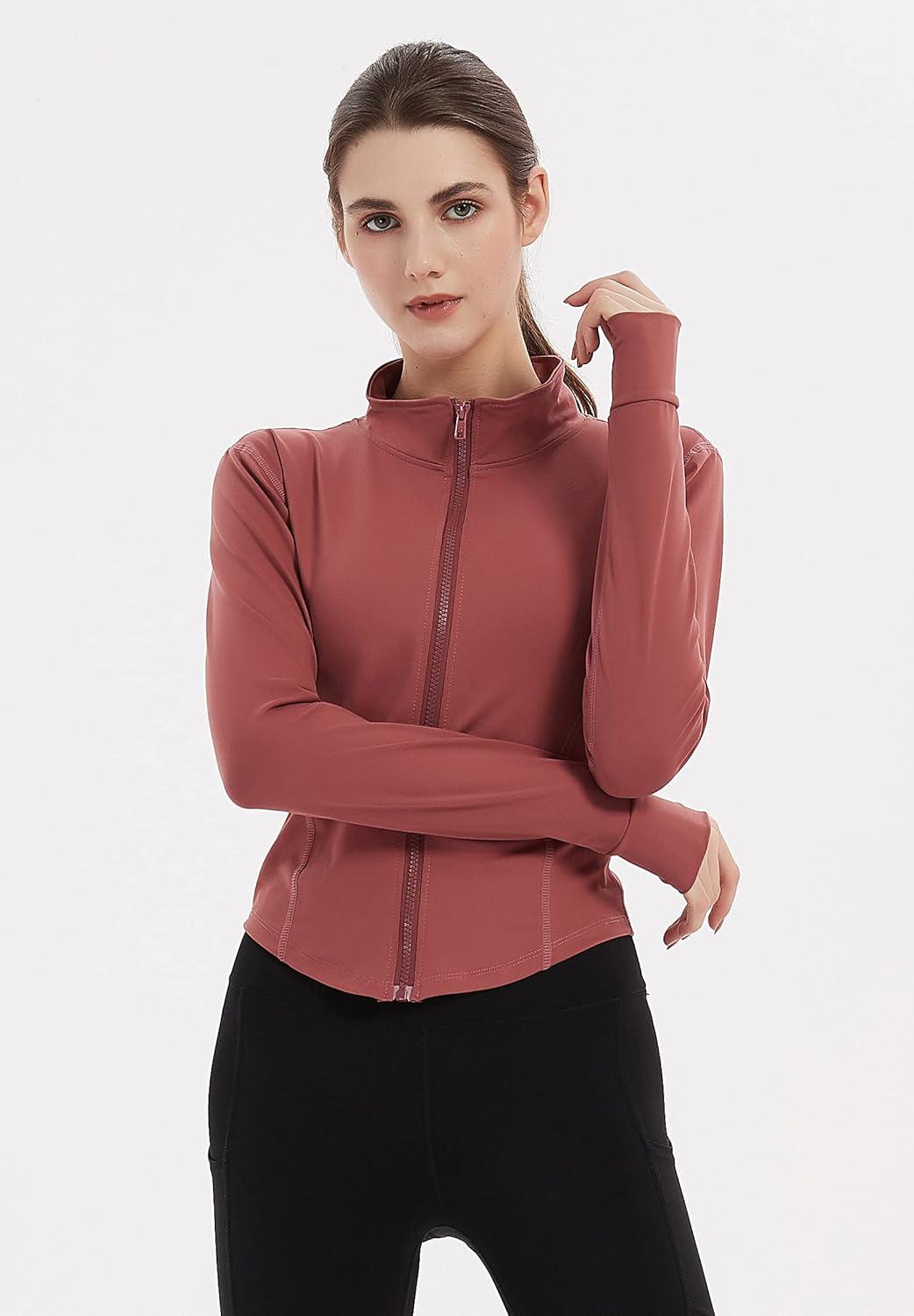 imageGihuo Womens Athletic Full Zip Lightweight Workout Jacket with Thumb HolesDarkpink