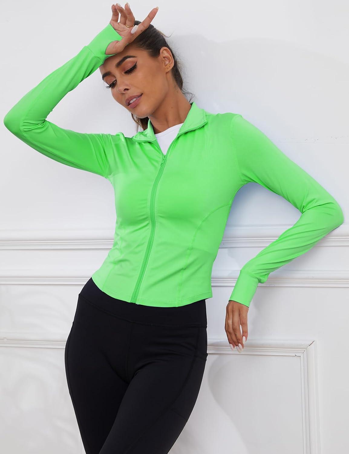imageGihuo Womens Athletic Full Zip Lightweight Workout Jacket with Thumb HolesGreen