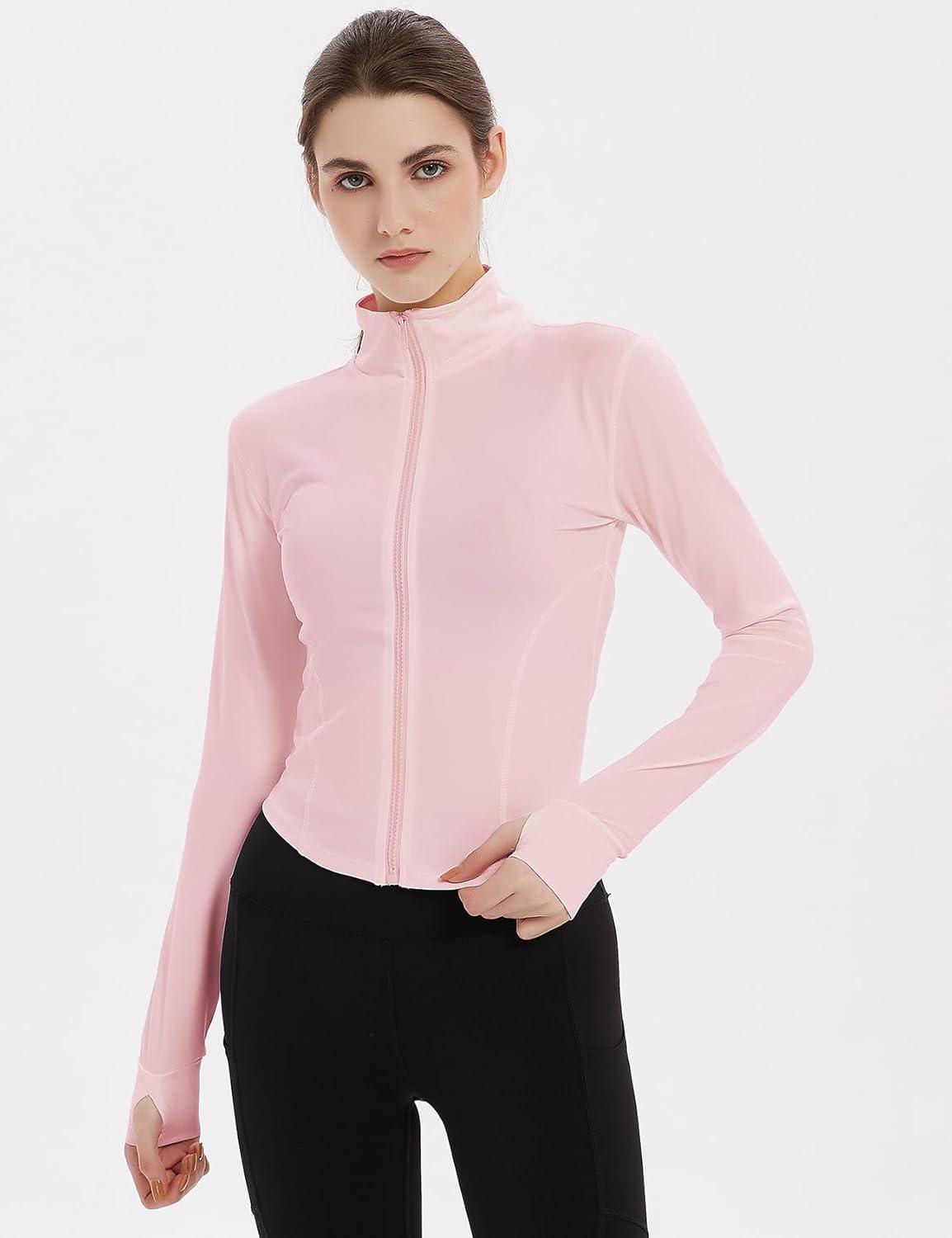 imageGihuo Womens Athletic Full Zip Lightweight Workout Jacket with Thumb HolesPink