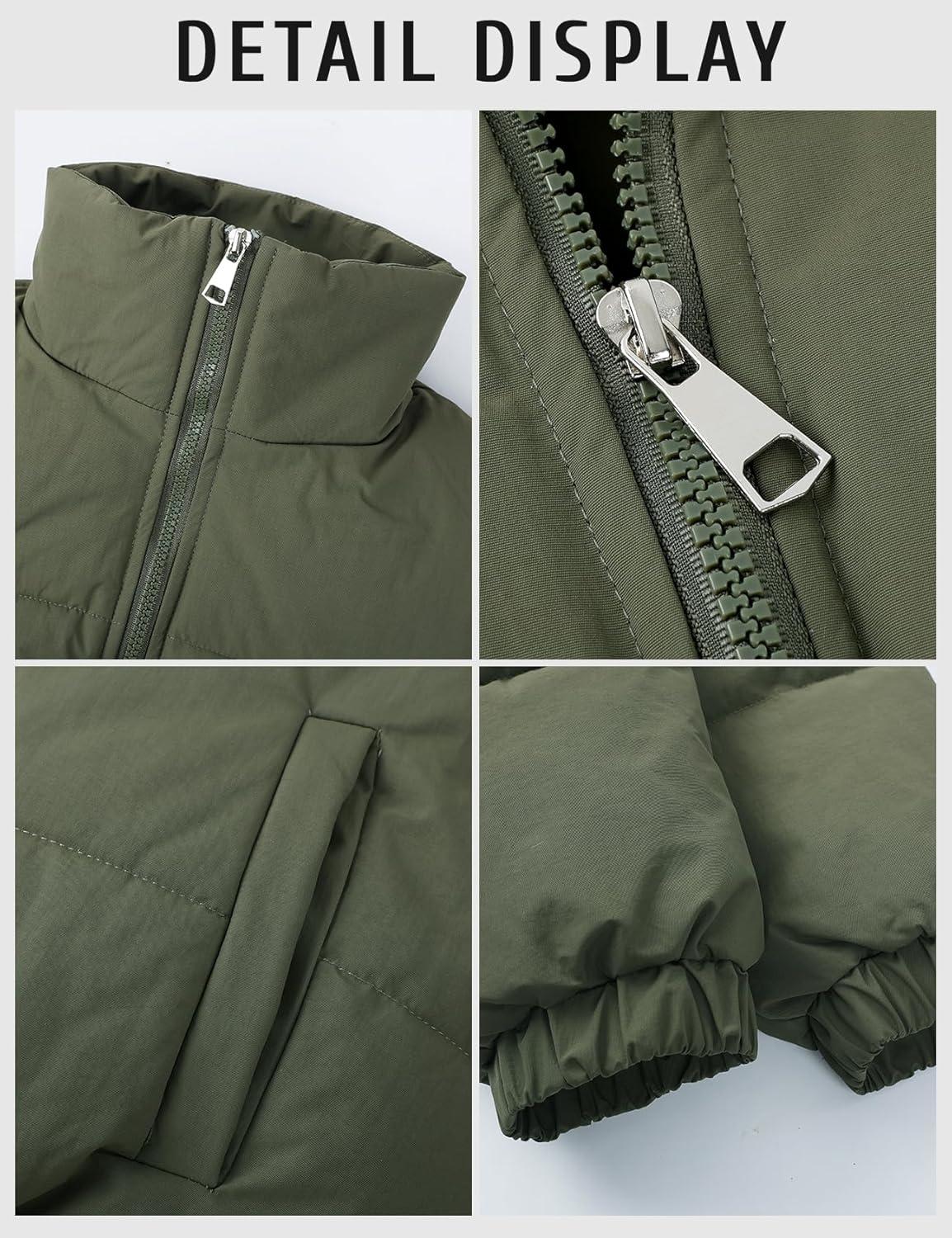 imageGihuo Womens Cropped Puffer Jacket Zip Up Winter Short Quilted Jackets Bubble CoatArmygreen