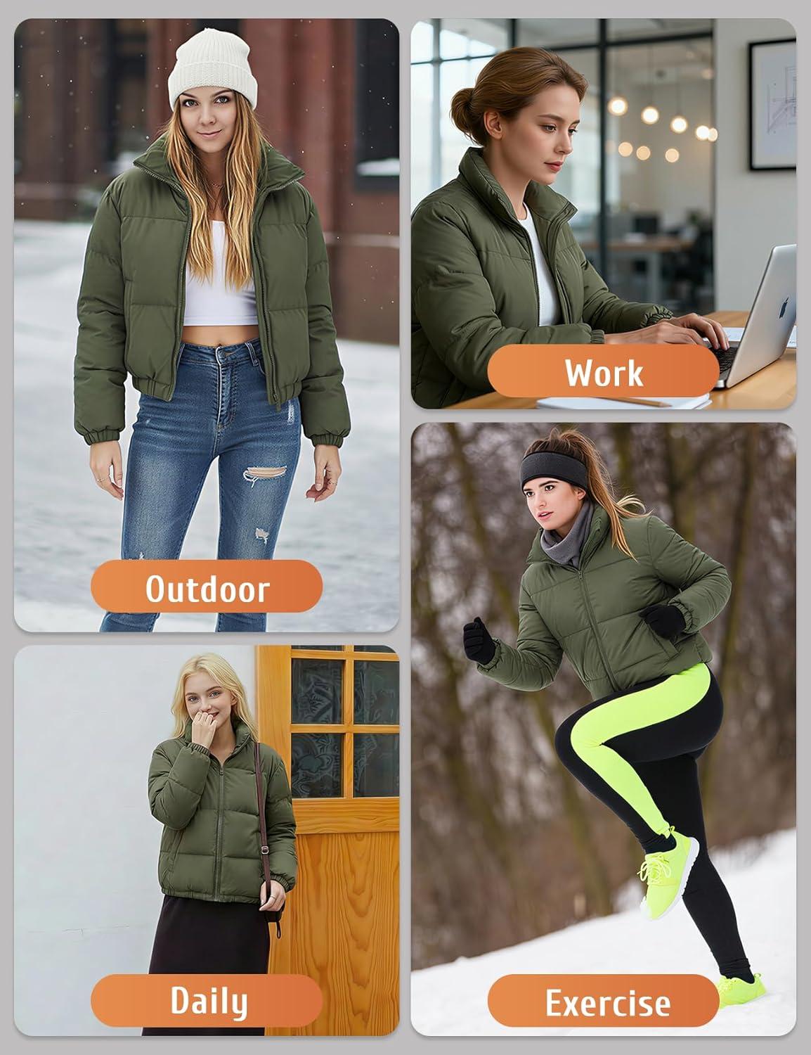 imageGihuo Womens Cropped Puffer Jacket Zip Up Winter Short Quilted Jackets Bubble CoatArmygreen