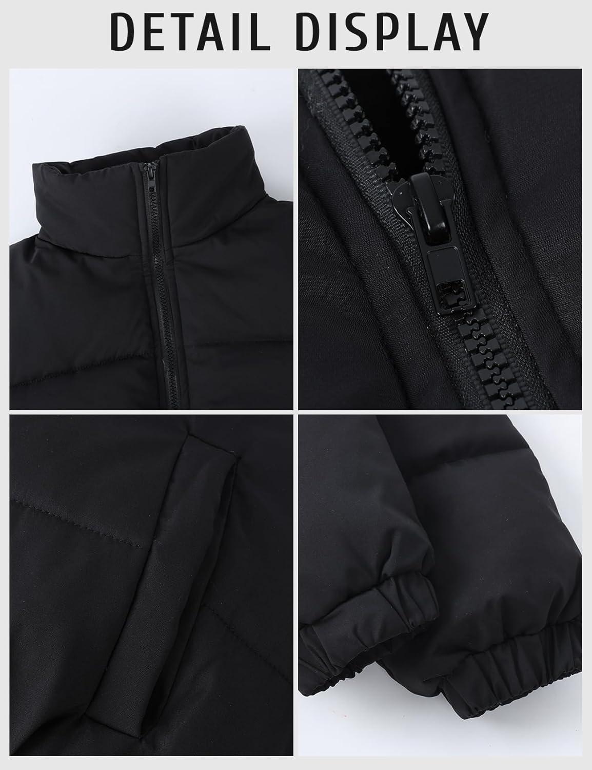imageGihuo Womens Cropped Puffer Jacket Zip Up Winter Short Quilted Jackets Bubble CoatBlack