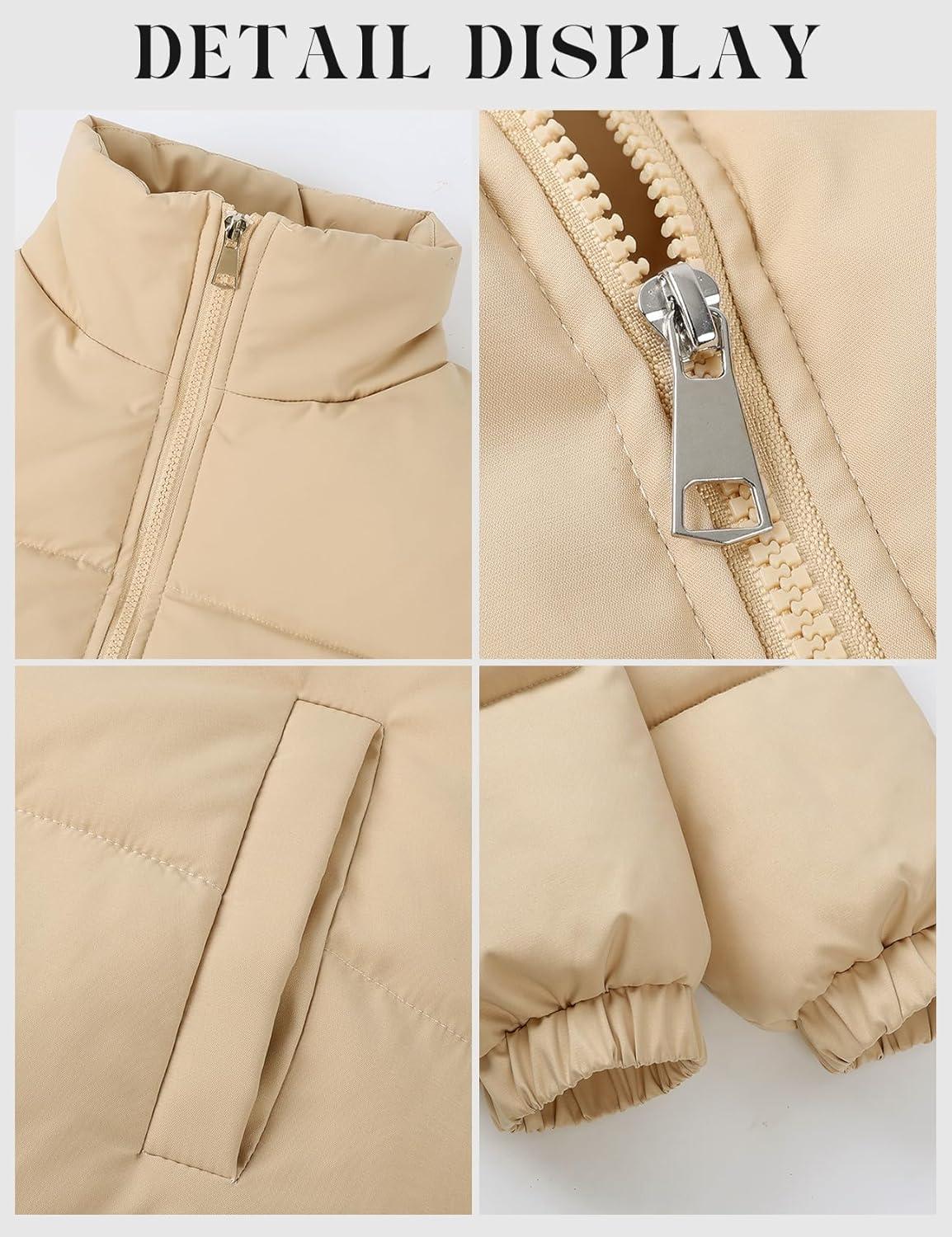 imageGihuo Womens Cropped Puffer Jacket Zip Up Winter Short Quilted Jackets Bubble CoatLightkhaki