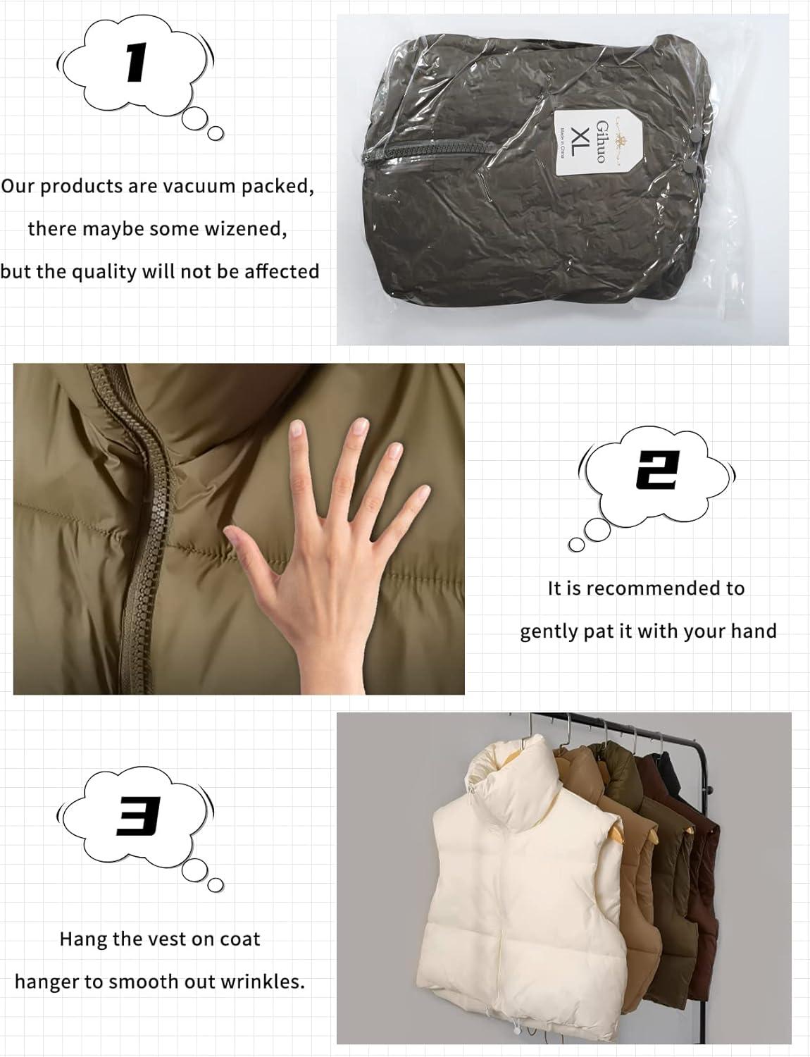 imageGihuo Womens Cropped Puffer Vest Winter Crop Vest Lightweight Sleeveless Warm Outerwear Puffer Jacket Padded GiletBlack