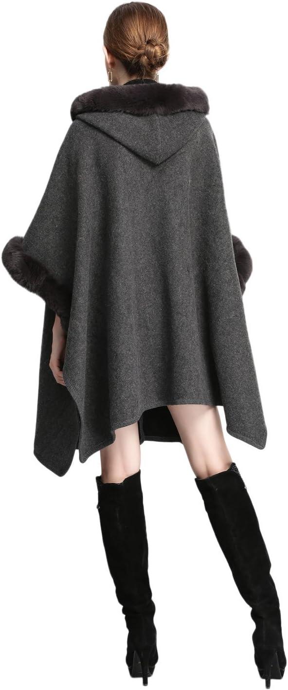 imageGihuo Womens Luxury Batwing Sleeve Faux Fur Hooded Cloak Poncho Sweater CapeGray