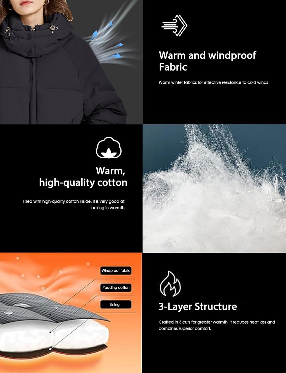 imageGihuo Womens Puffer Jacket Winter Warm Coats Hooded Quilted Jackets with Removable HoodBlack