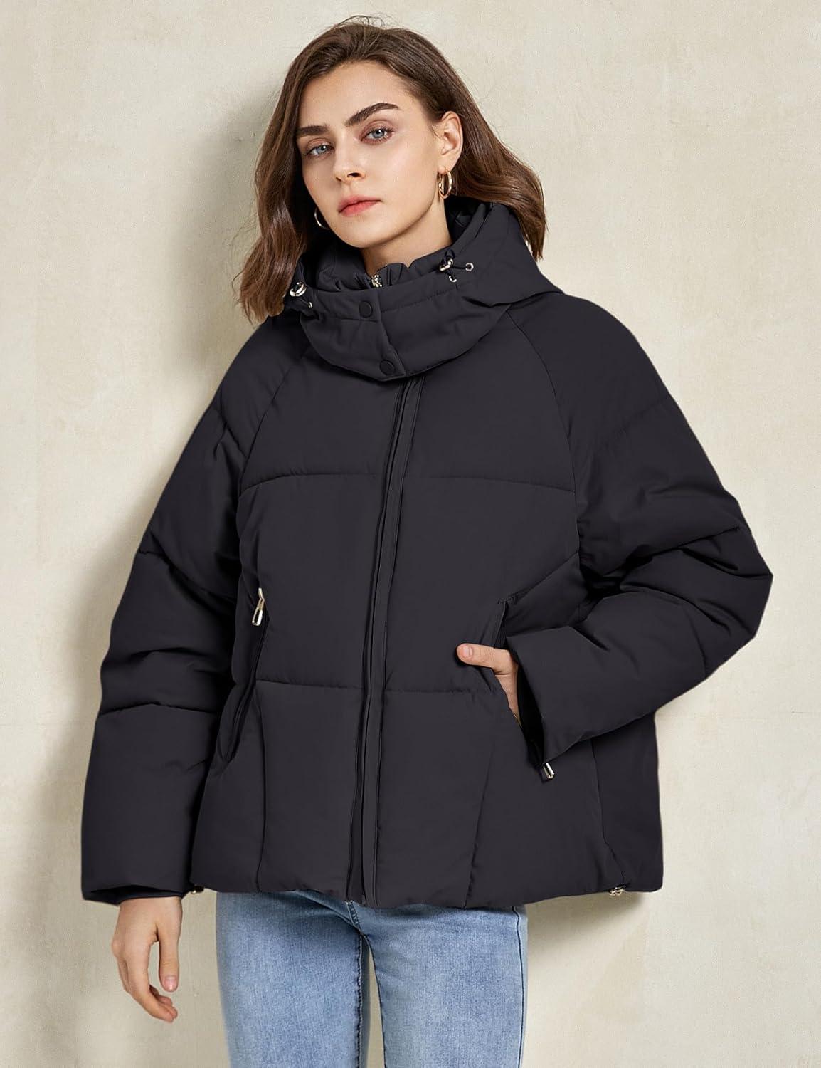 imageGihuo Womens Puffer Jacket Winter Warm Coats Hooded Quilted Jackets with Removable HoodBlack