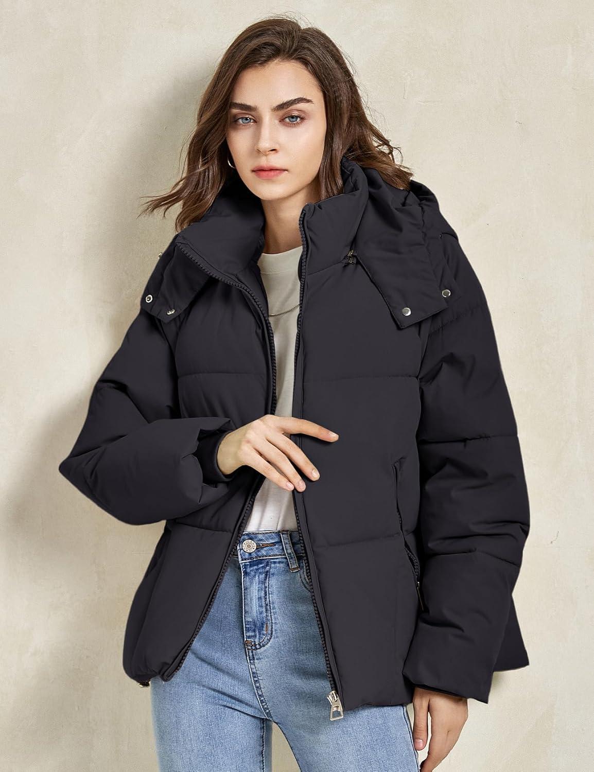 imageGihuo Womens Puffer Jacket Winter Warm Coats Hooded Quilted Jackets with Removable HoodBlack