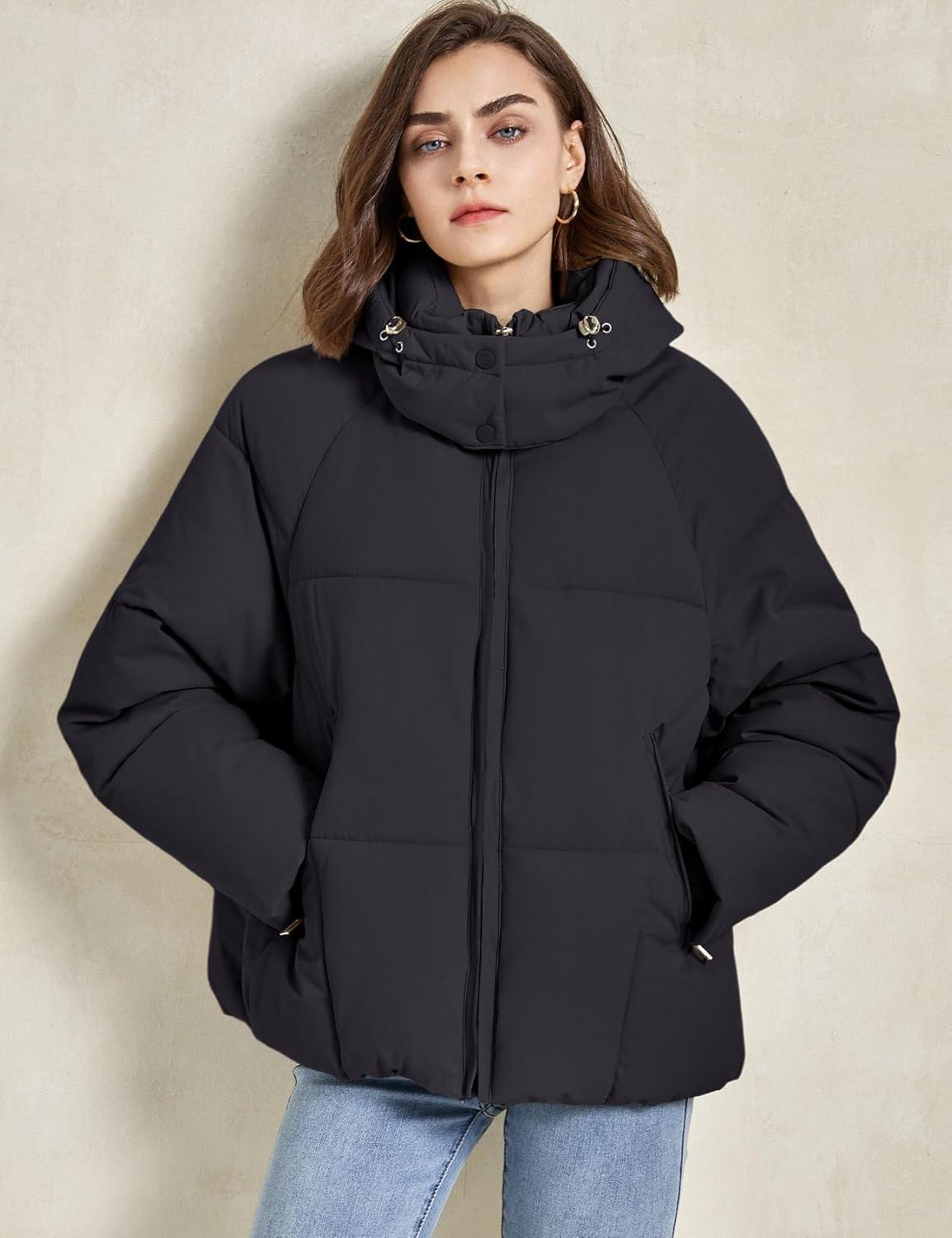 imageGihuo Womens Puffer Jacket Winter Warm Coats Hooded Quilted Jackets with Removable HoodBlack