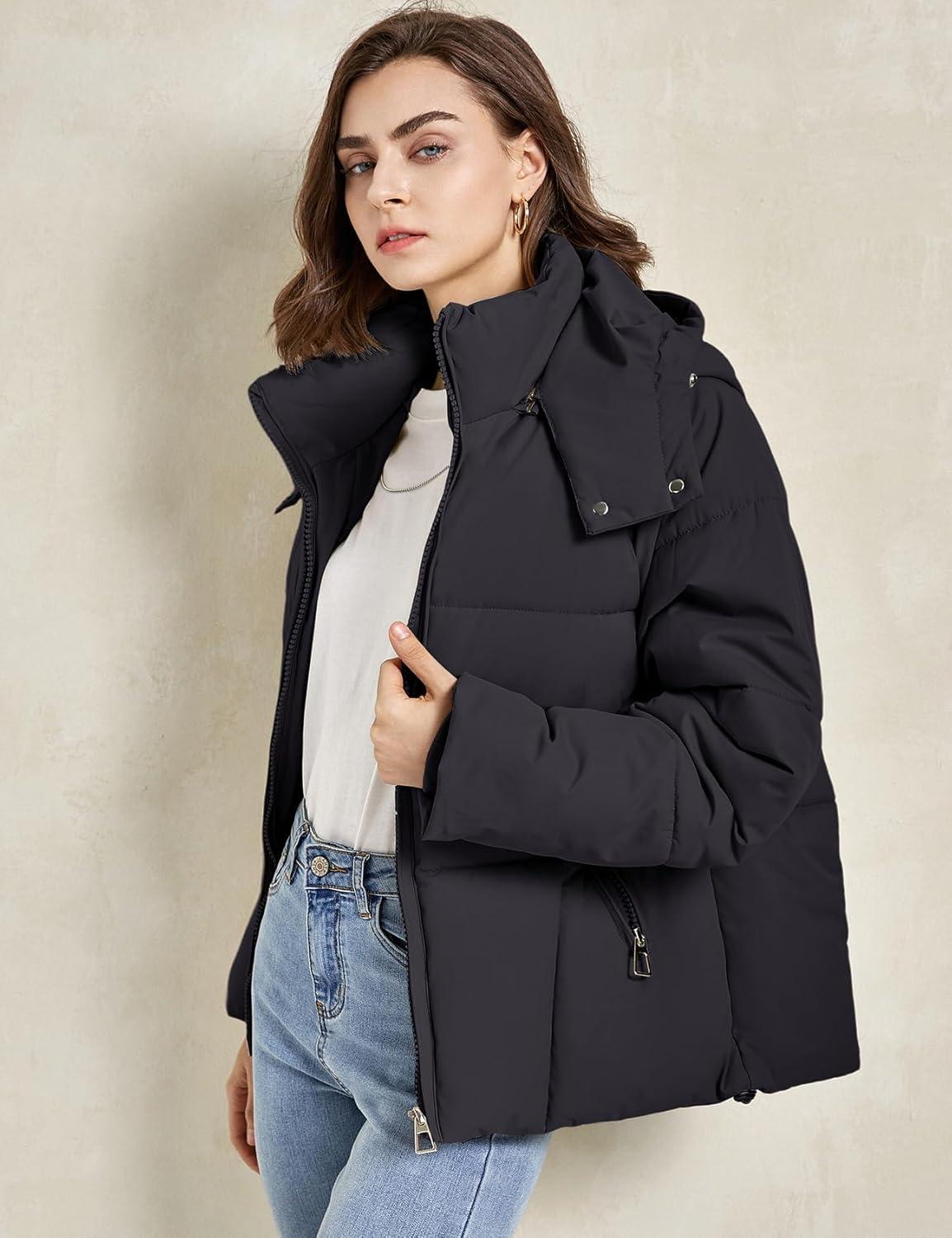 imageGihuo Womens Puffer Jacket Winter Warm Coats Hooded Quilted Jackets with Removable HoodBlack